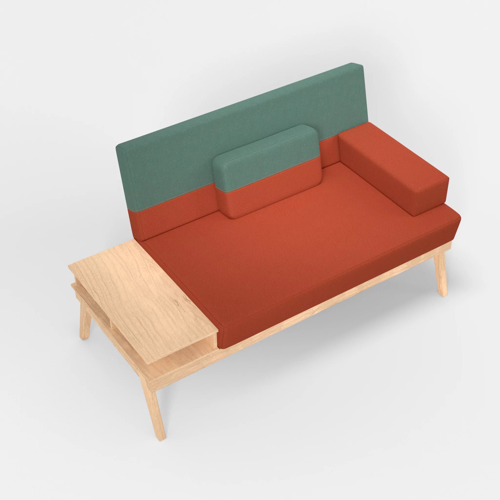 2er Sitzsofa Bauz mit Ablage links dama0062-dama0045 in Orange und Türkis von oben
