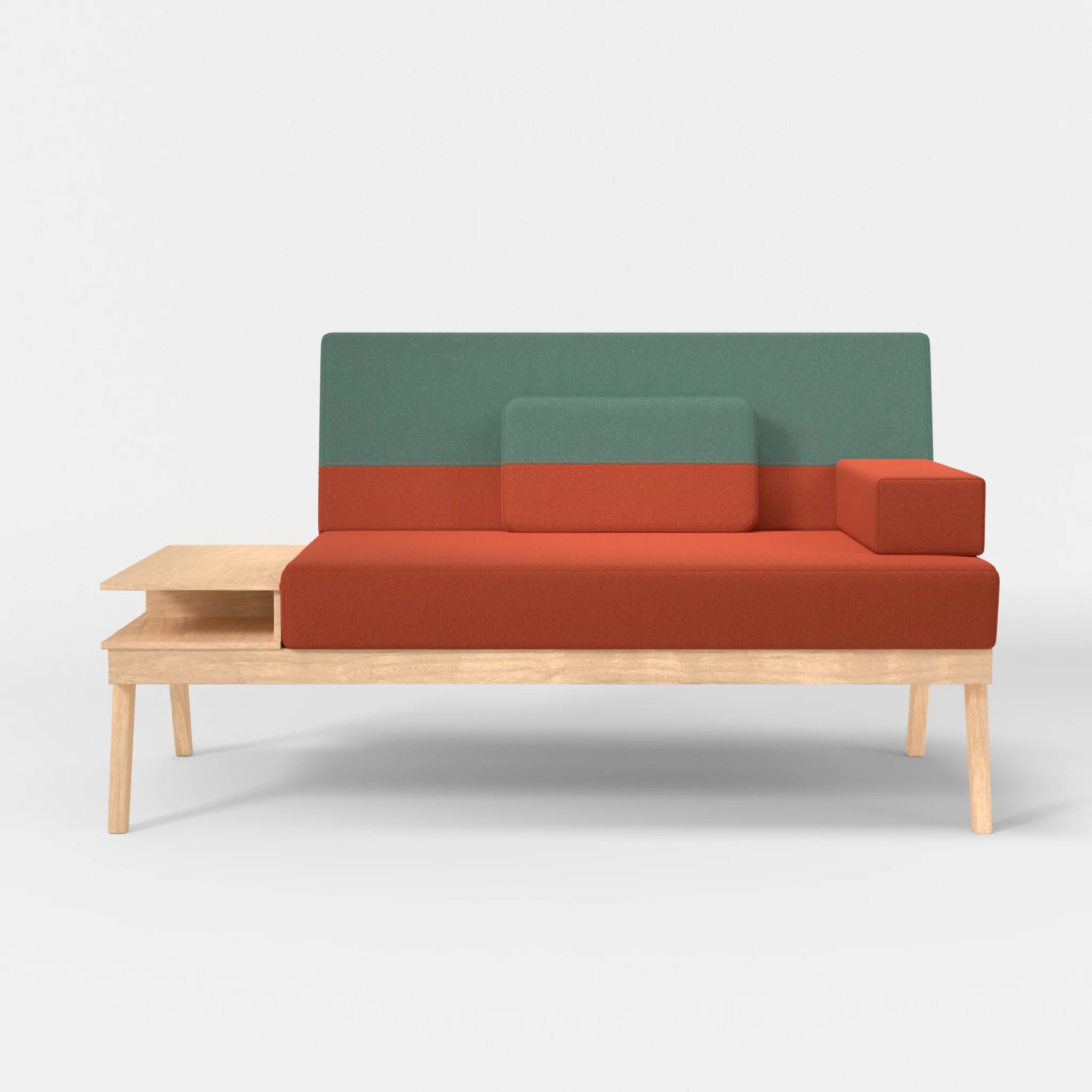 2er Sitzsofa Bauz mit Ablage links dama0062-dama0045 in Orange und Türkis von vorne