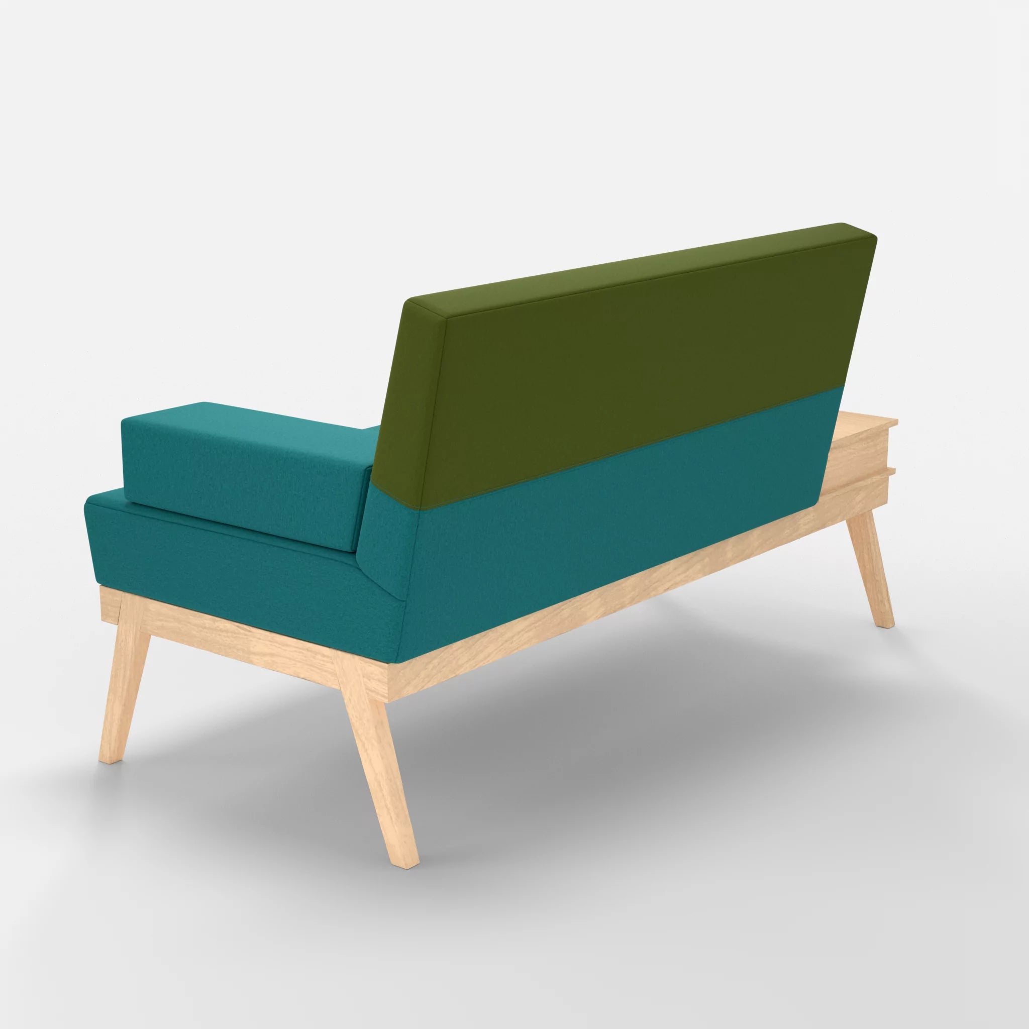 2er Sitzsofa Bauz mit Ablage links dama0076-dama0059 in Türkis und Grün von hinten