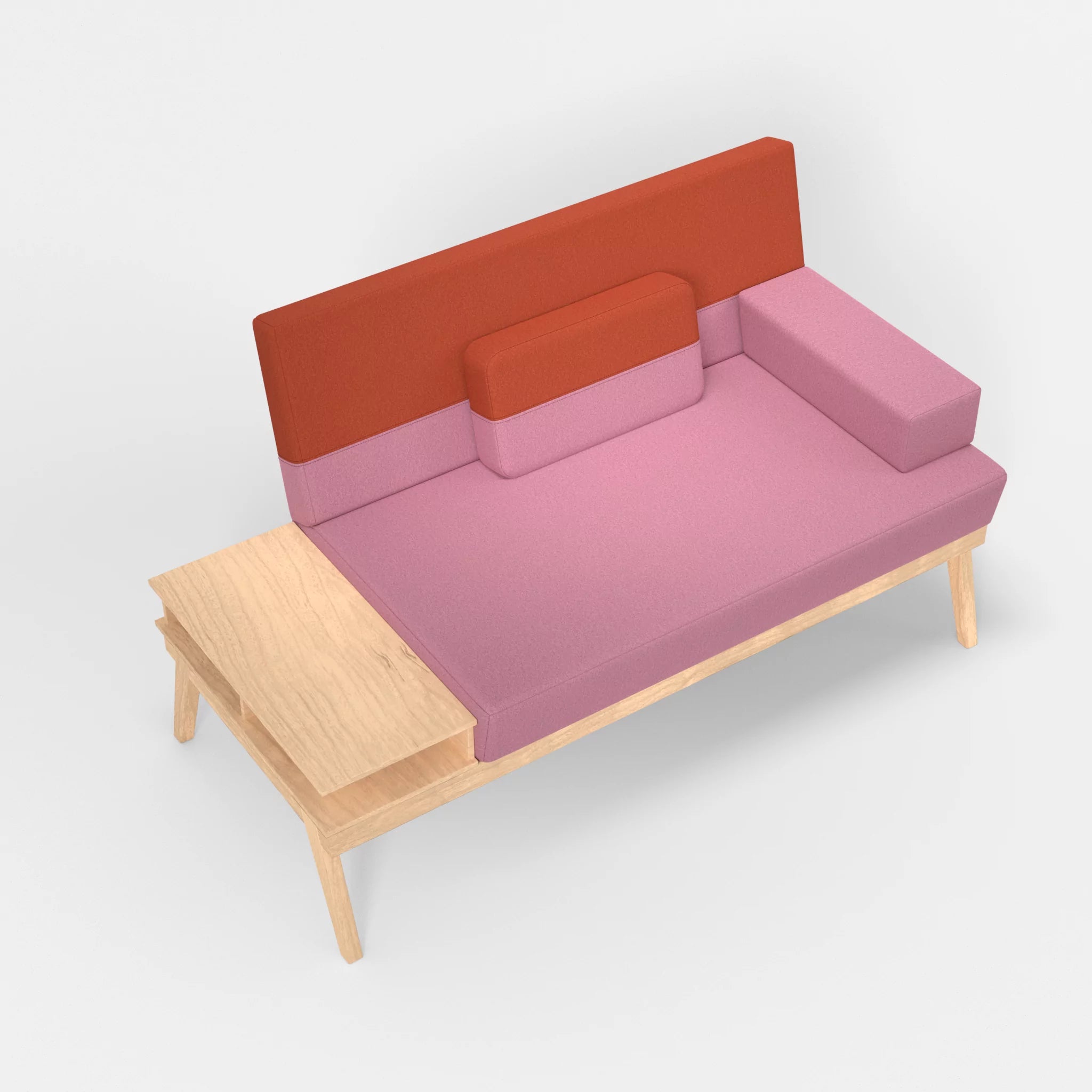 2er Sitzsofa Bauz mit Ablage links dama0084-dama0062 in Rosa und Orange von oben