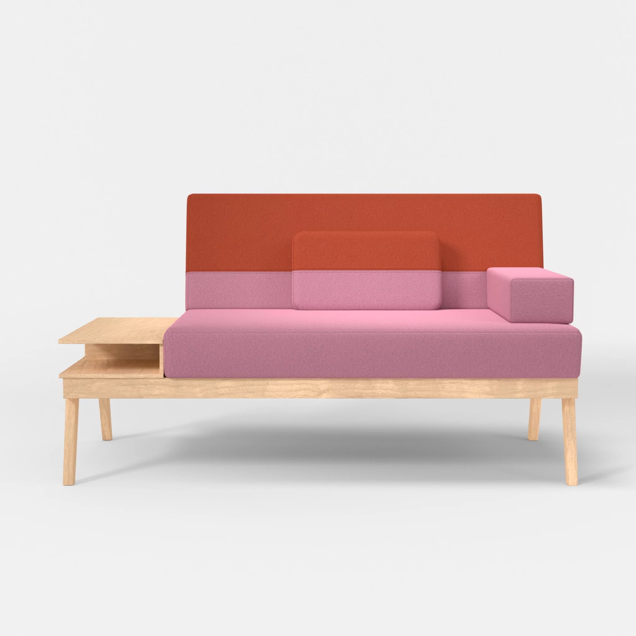 2er Sitzsofa Bauz mit Ablage links dama0084-dama0062 in Rosa und Orange von vorne