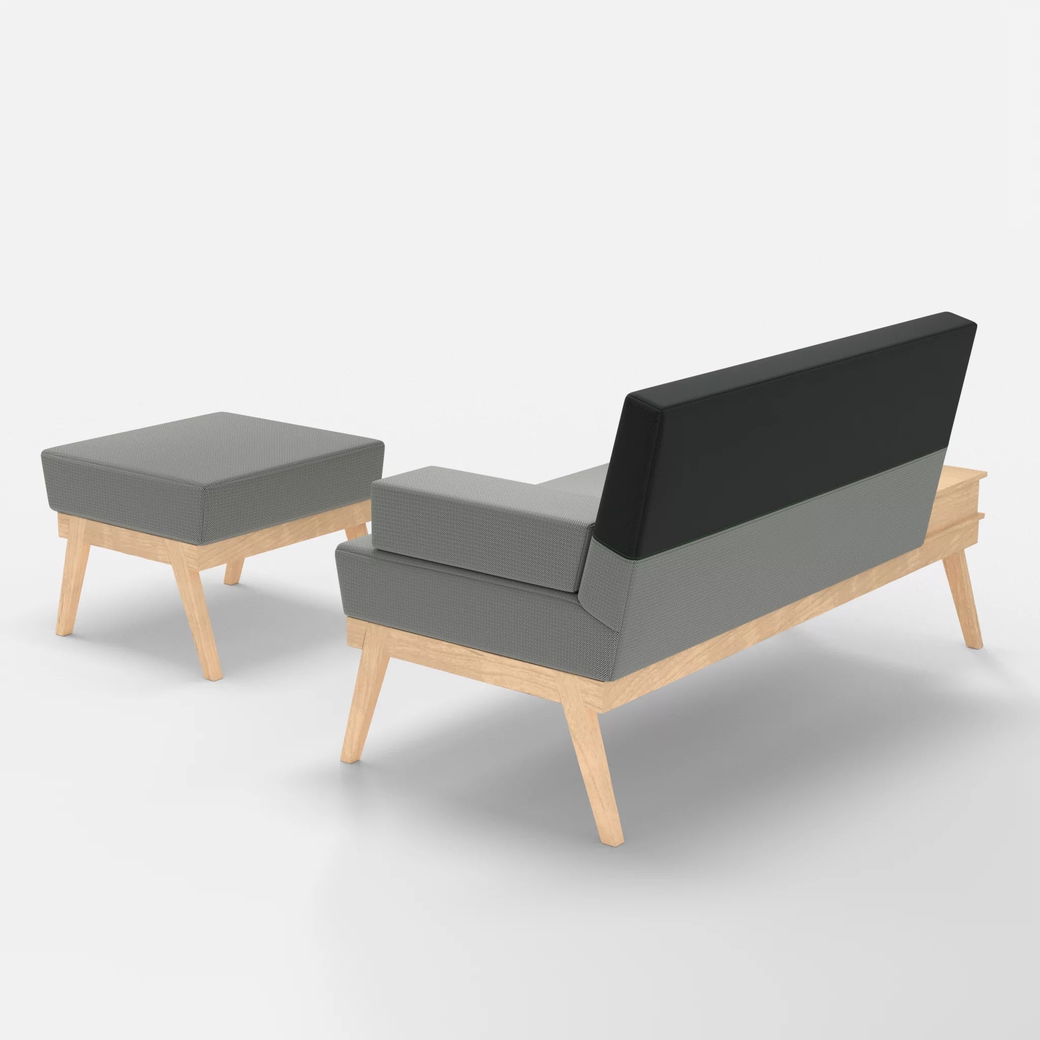 2er Sitzsofa Bauz mit Ablage links und Pouf credopepper-credoblack in Dunkelgrau und Schwarz von hinten