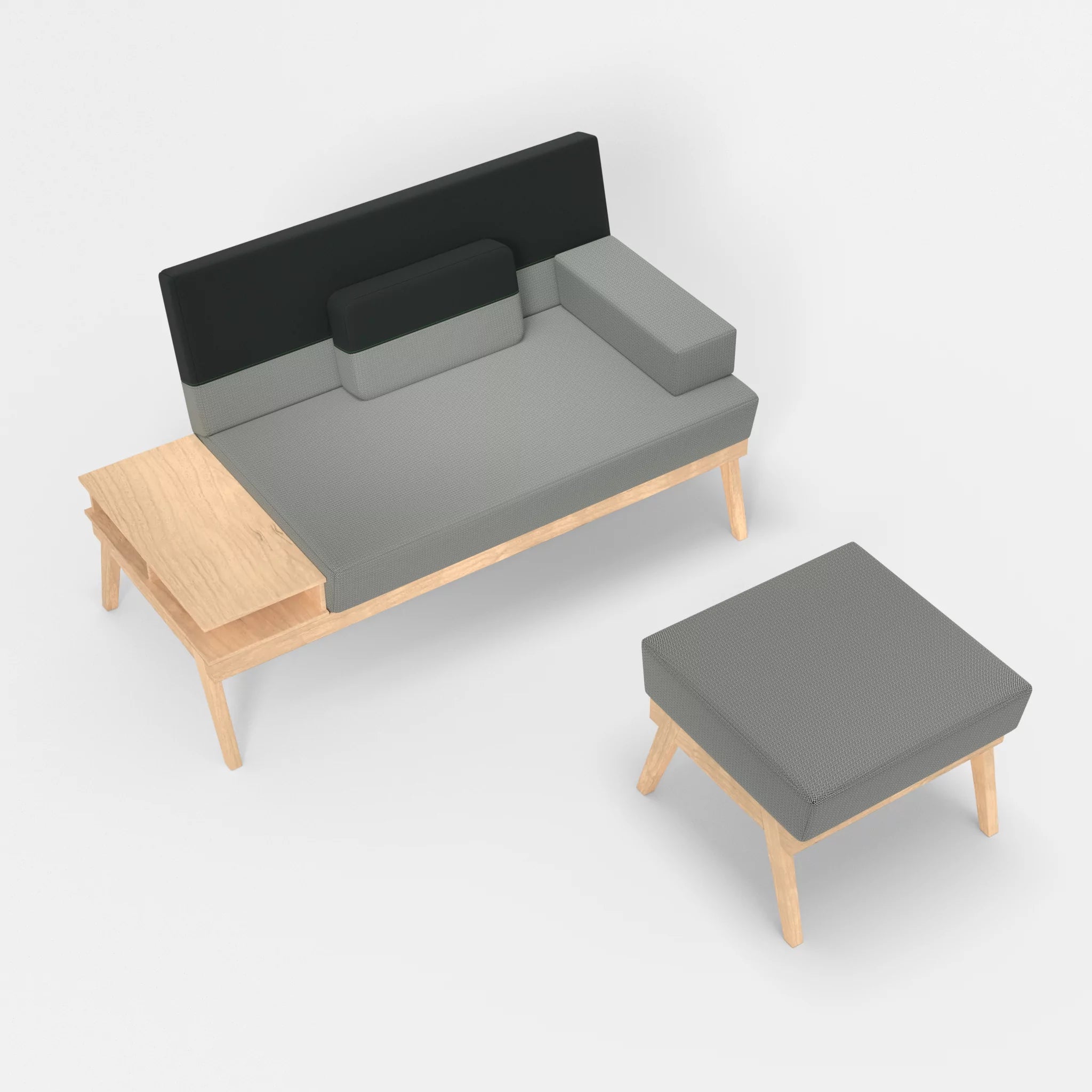 2er Sitzsofa Bauz mit Ablage links und Pouf credopepper-credoblack in Dunkelgrau und Schwarz von oben