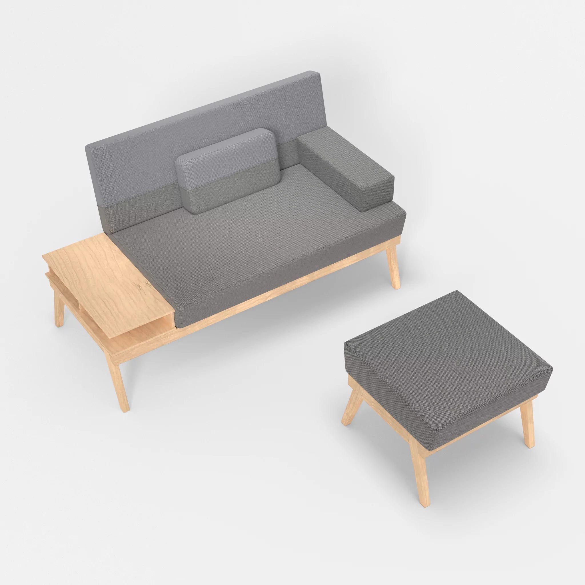 2er Sitzsofa Bauz mit Ablage links und Pouf credozinn-credochalk in Mittelgrau und Hellgrau von oben