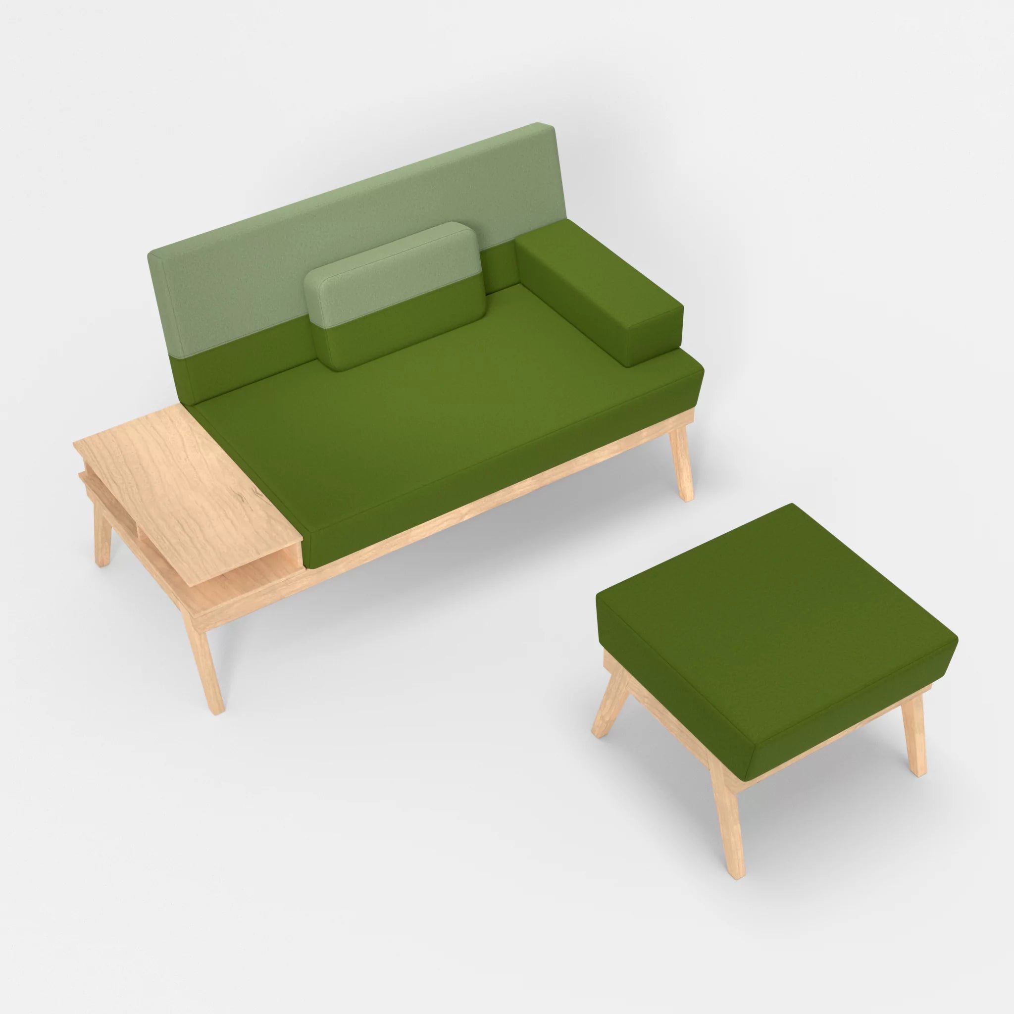 2er Sitzsofa Bauz mit Ablage links und Pouf dama0027-dama0042 in Grün und Hellgrün von oben