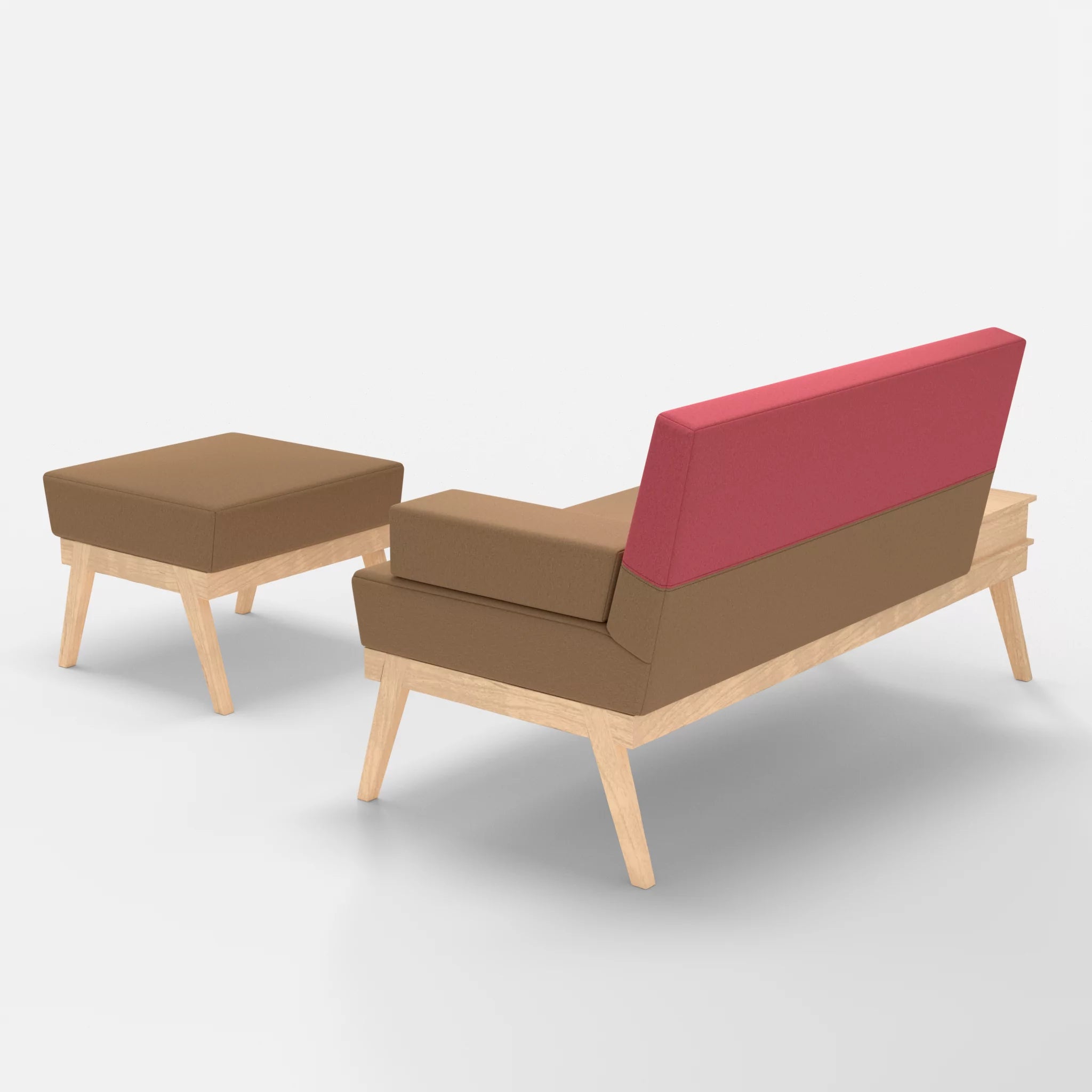 2er Sitzsofa Bauz mit Ablage links und Pouf dama0056-dama0083 in Beige und Pink von hinten