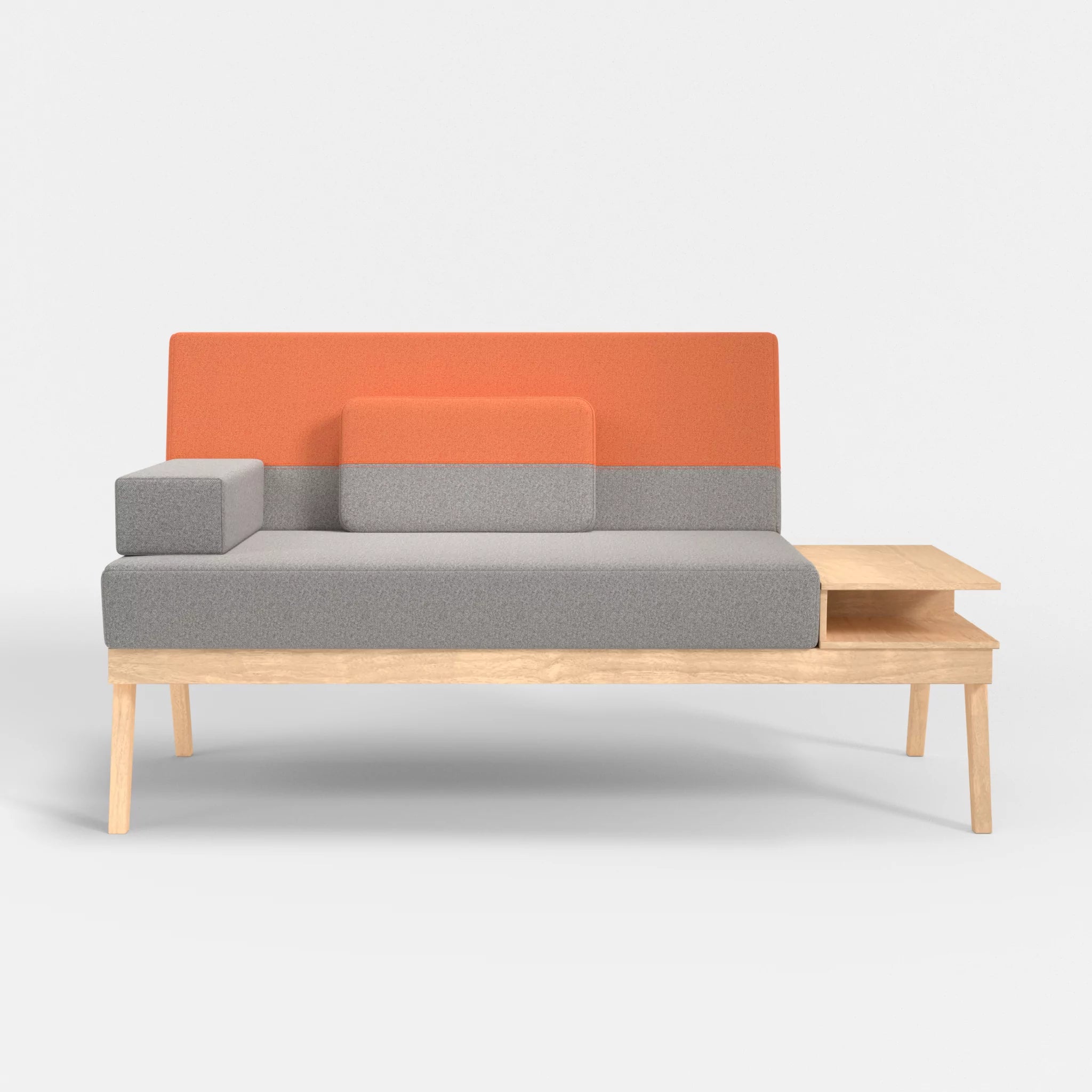2er Sitzsofa Bauz mit Ablage rechts celia0208-celia0215 in Mittelgrau und Orange von vorne