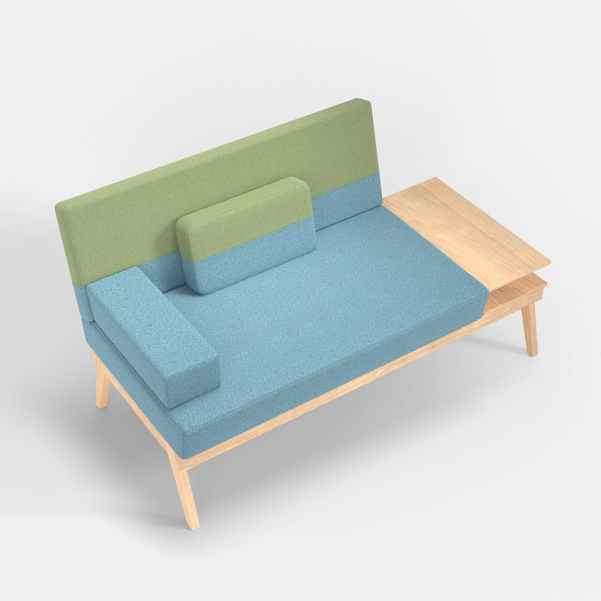 2er Sitzsofa Bauz mit Ablage rechts celia0209-celia0213 in Türkis und Hellgrün von oben