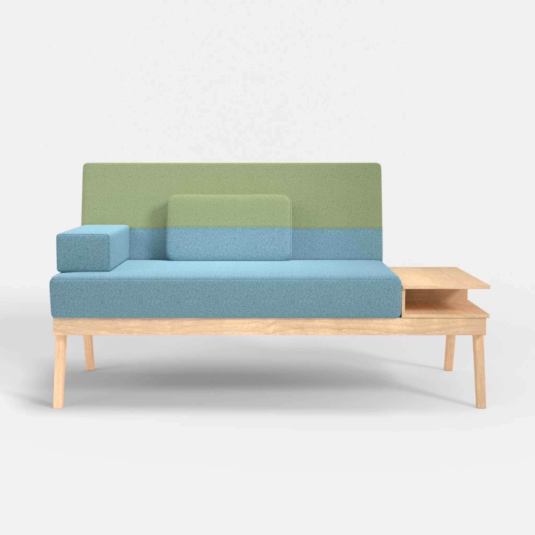 2er Sitzsofa Bauz mit Ablage rechts celia0209-celia0213 in Türkis und Hellgrün von vorne