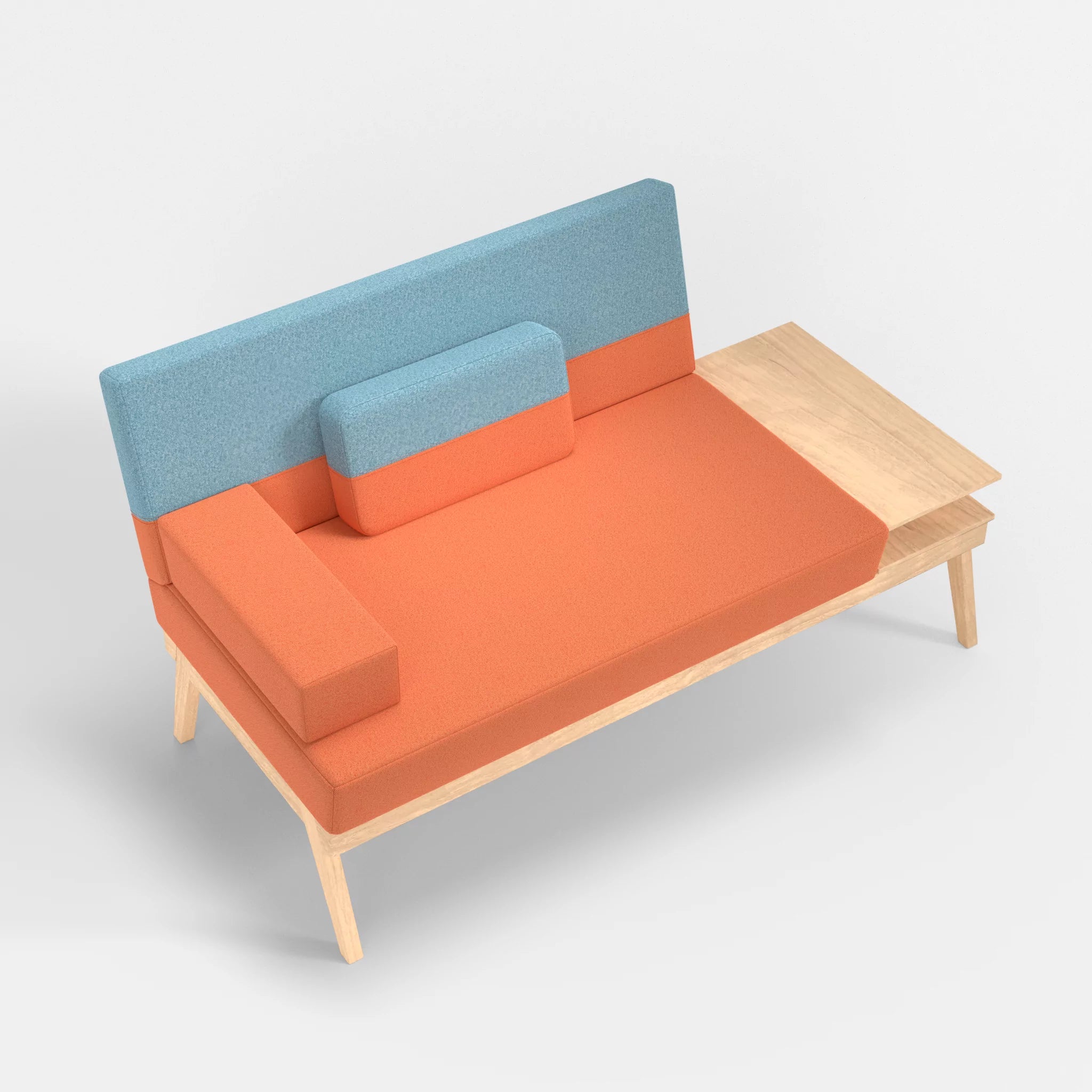 2er Sitzsofa Bauz mit Ablage rechts celia0215-celia0209 in Orange und Türkis von oben