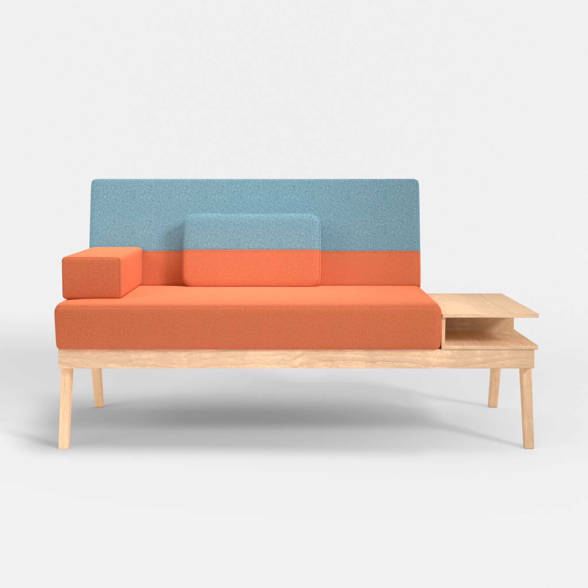 2er Sitzsofa Bauz mit Ablage rechts celia0215-celia0209 in Orange und Türkis von vorne