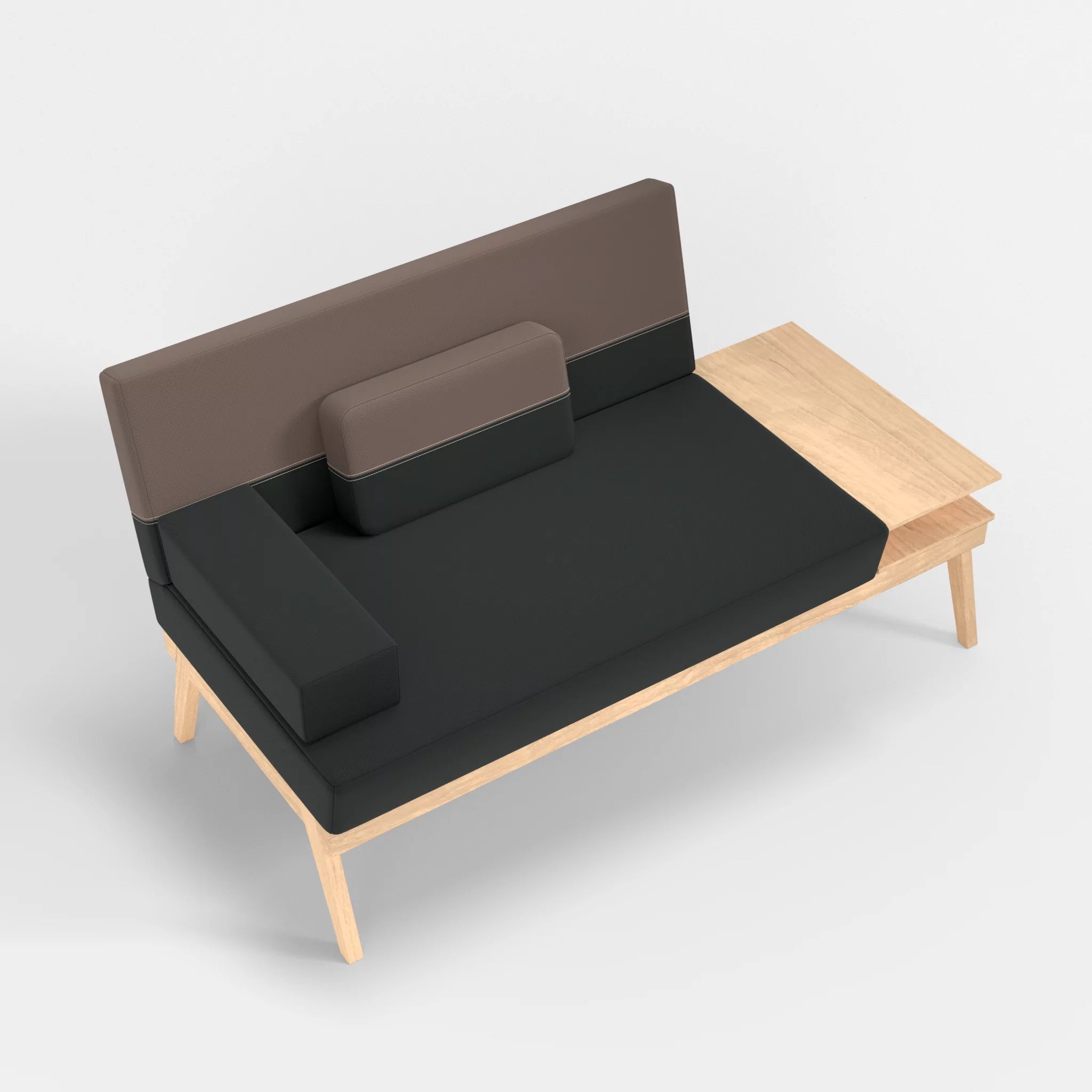 2er Sitzsofa Bauz mit Ablage rechts credoblack-credowalnut in Schwarz und Dunkelgrau von oben