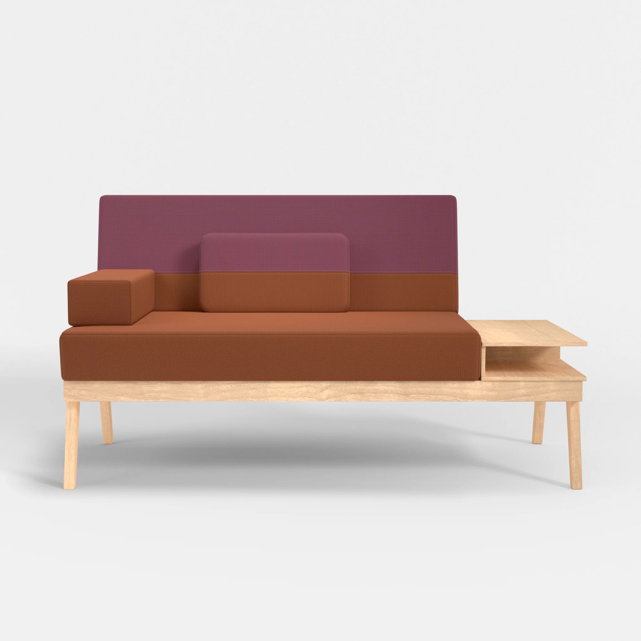 2er Sitzsofa Bauz mit Ablage rechts credokupfer-credobreva in Braun und Violett von vorne