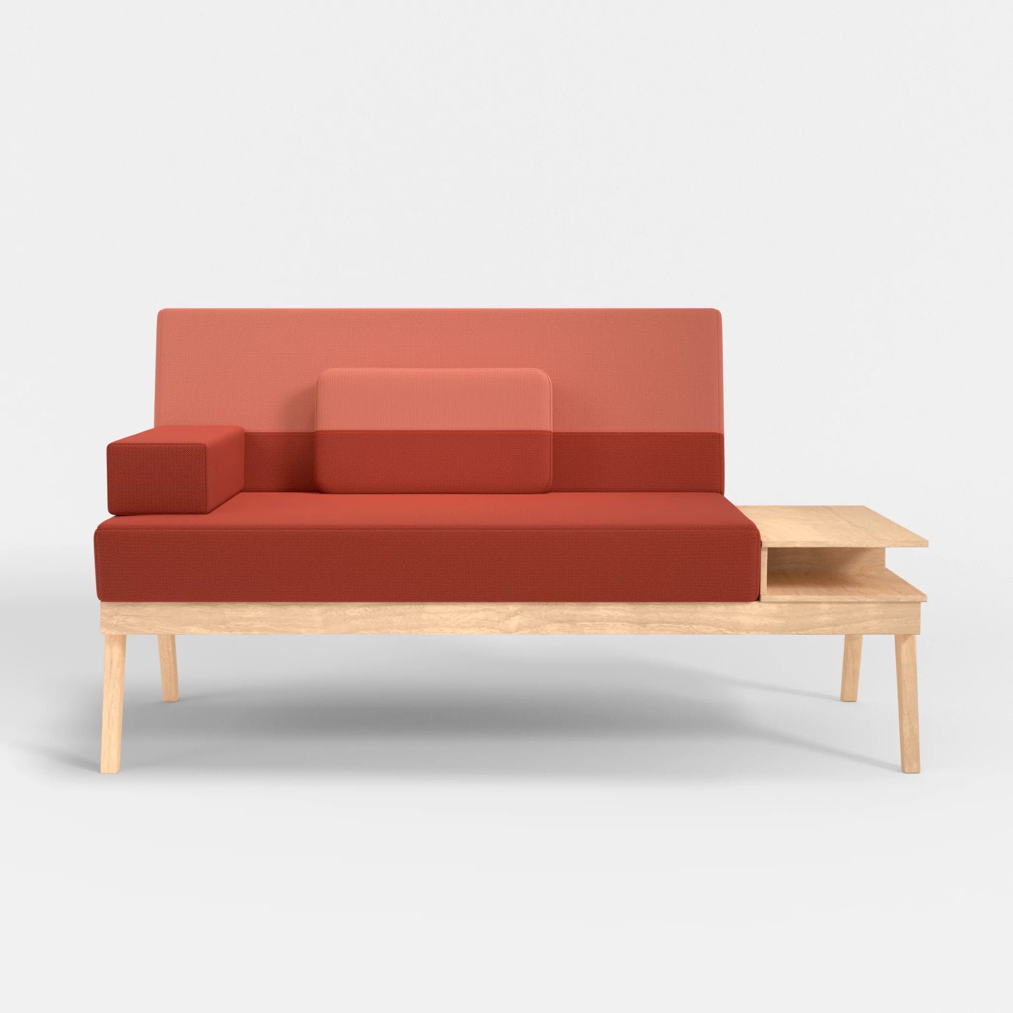 2er Sitzsofa Bauz mit Ablage rechts credolampion-credograpefruit in Rot und Coral von vorne