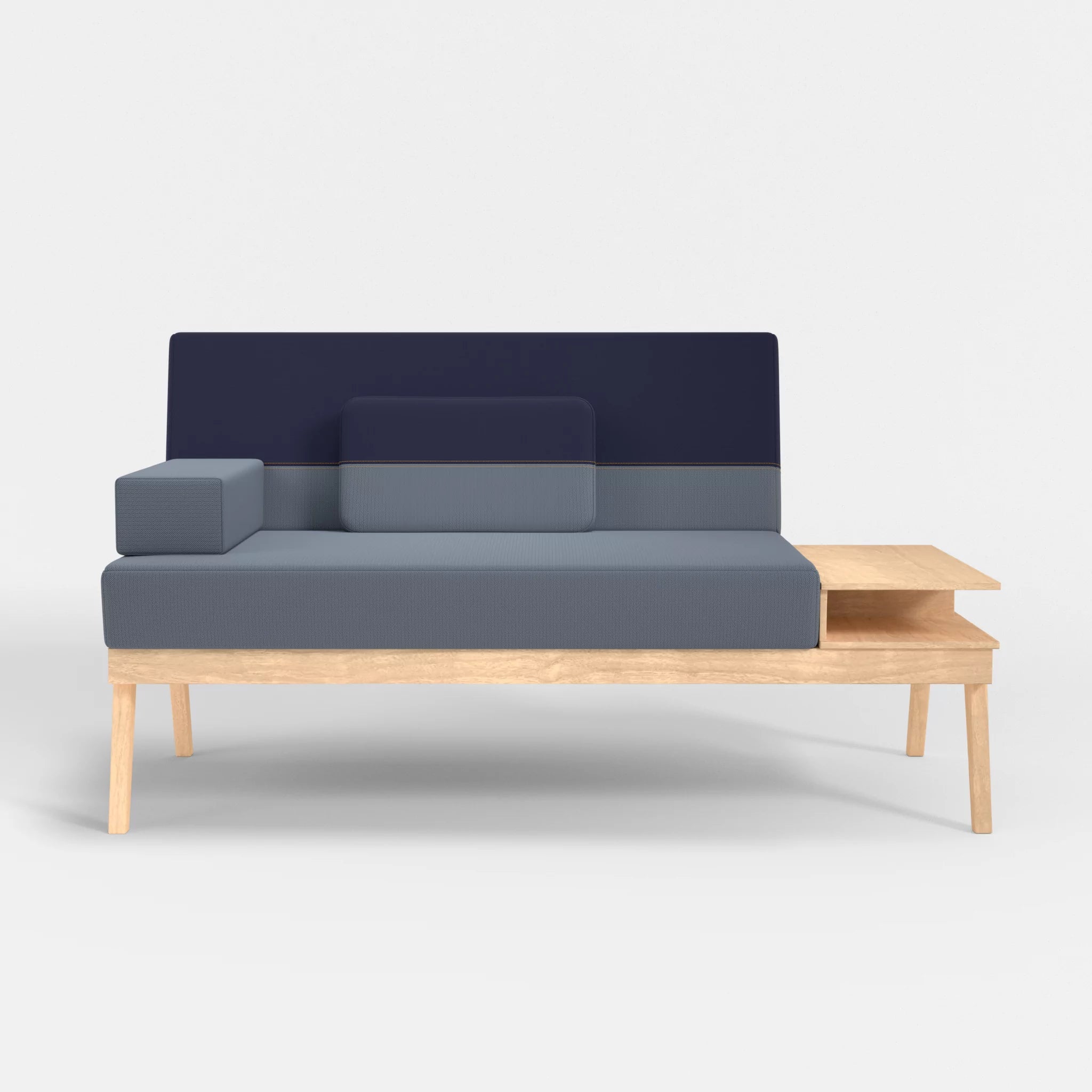 2er Sitzsofa Bauz mit Ablage rechts credosea-credonavy in Blau und Navy von vorne