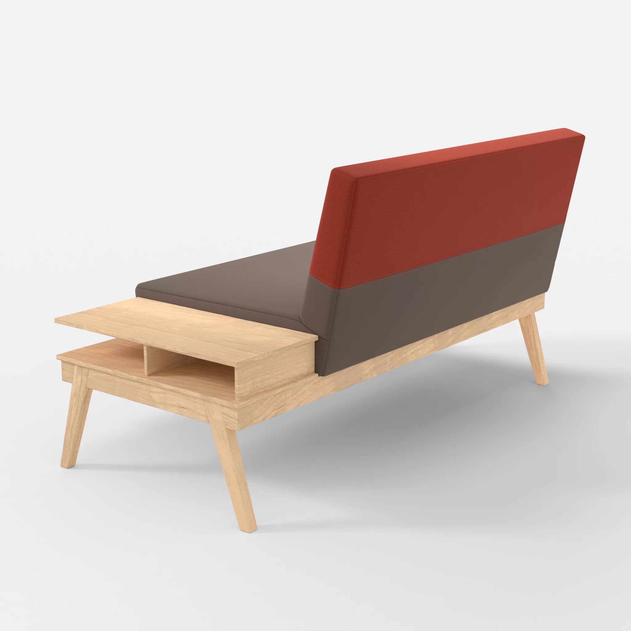 2er Sitzsofa Bauz mit Ablage rechts credowalnut-credolampion in Dunkelgrau und Rot von hinten