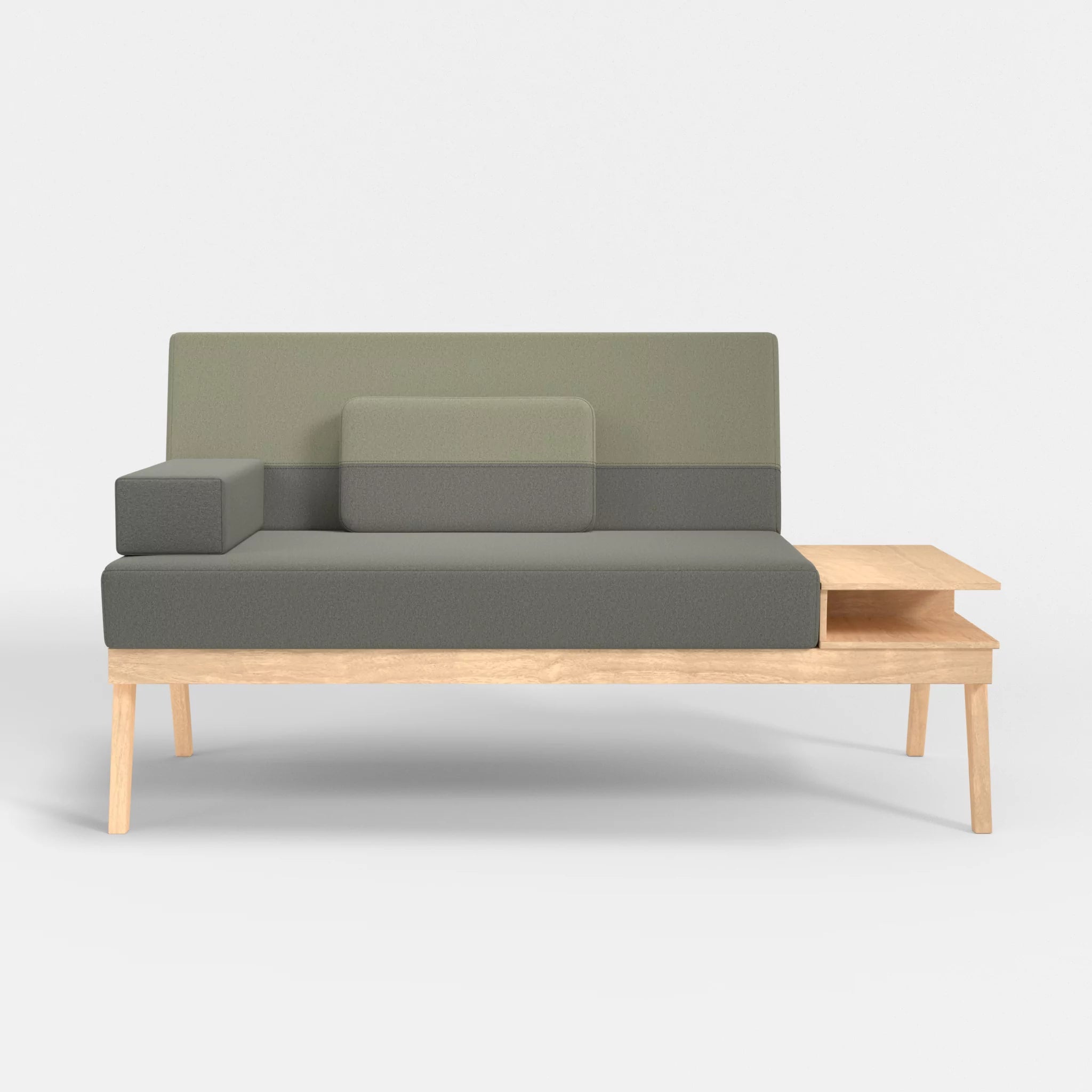 2er Sitzsofa Bauz mit Ablage rechts dama0003-dama0057 in Mittelgrau und Hellgrau von vorne