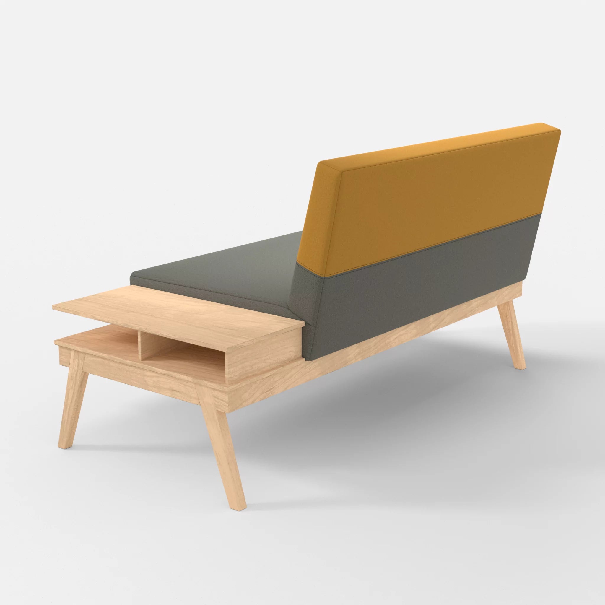 2er Sitzsofa Bauz mit Ablage rechts dama0003-dama0081 in Mittelgrau und Curry von hinten