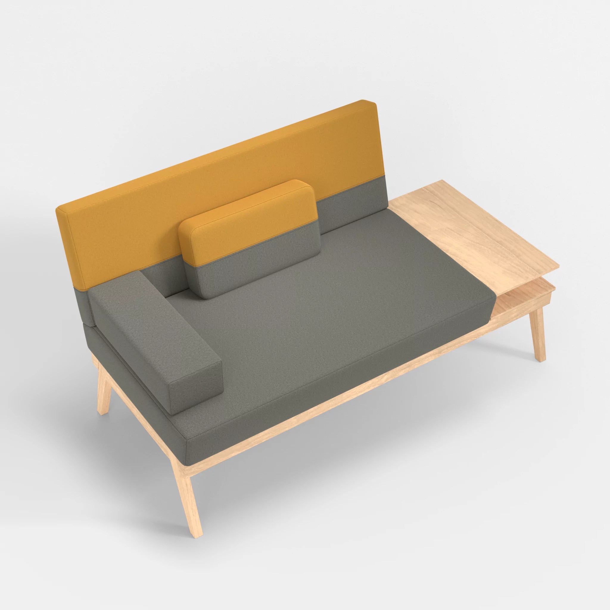 2er Sitzsofa Bauz mit Ablage rechts dama0003-dama0081 in Mittelgrau und Curry von oben
