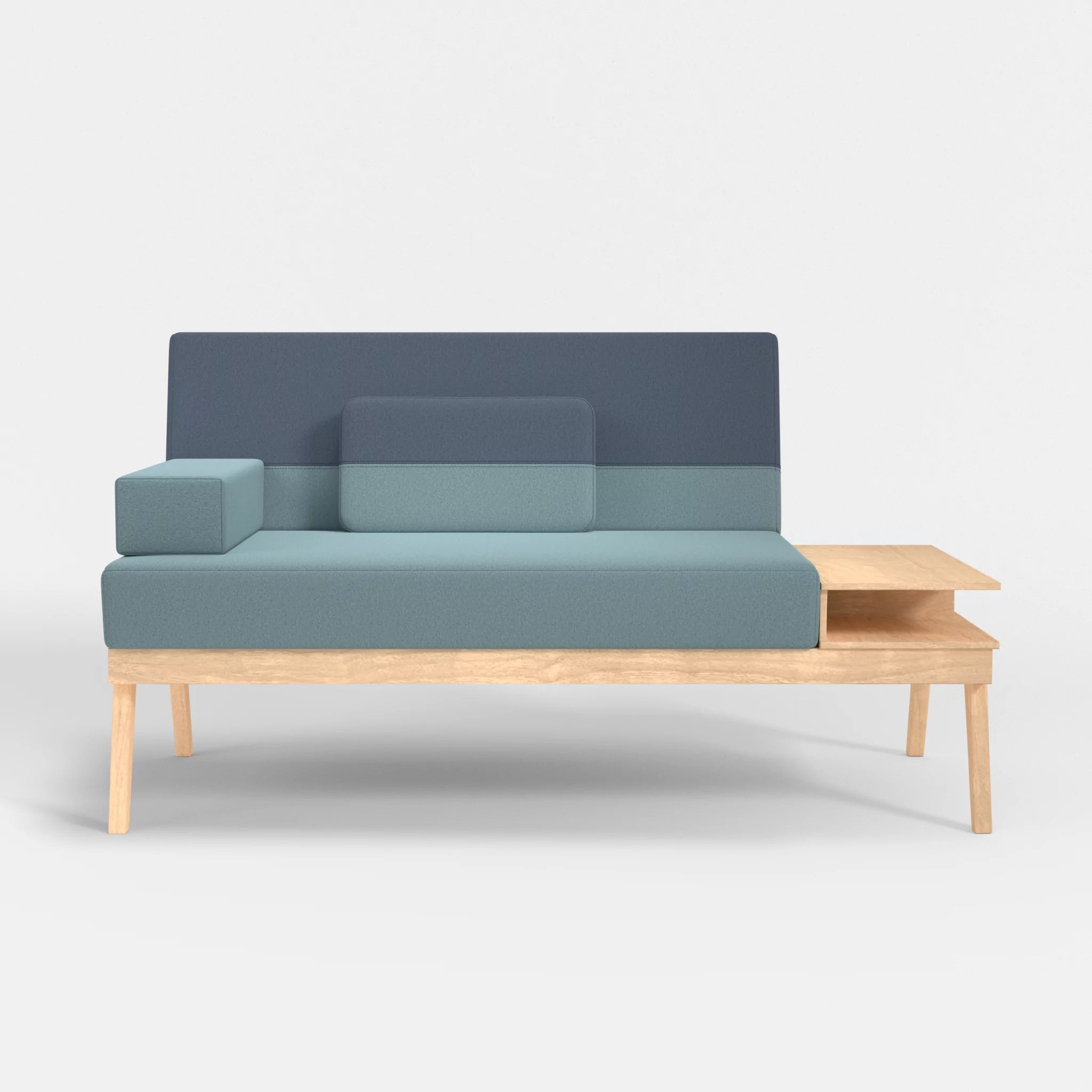 2er Sitzsofa Bauz mit Ablage rechts dama0016-dama0075 in Hellblau und Blau von vorne
