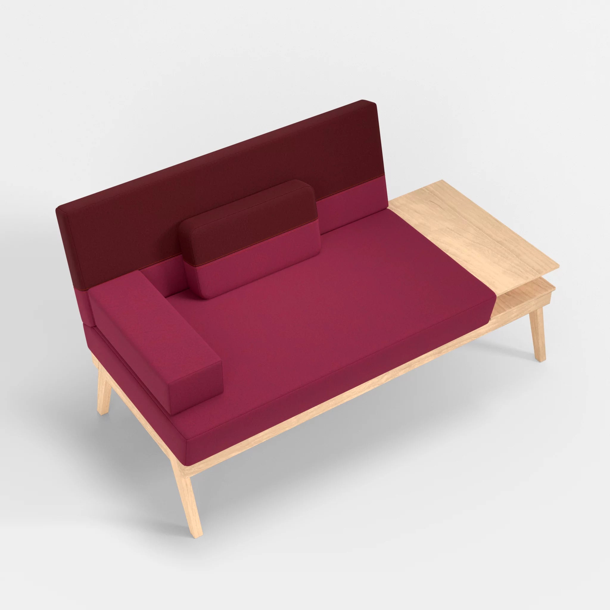 2er Sitzsofa Bauz mit Ablage rechts dama0034-dama0050 in Bordeaux und Fuchsia von oben
