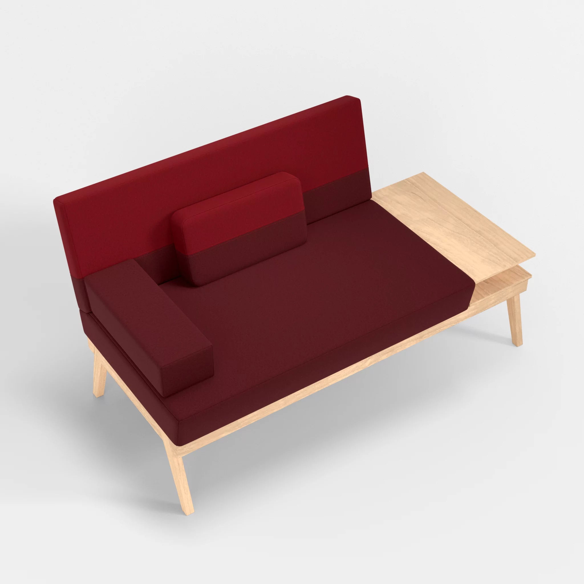2er Sitzsofa Bauz mit Ablage rechts dama0034-dama0053 in Bordeaux und Rot von oben