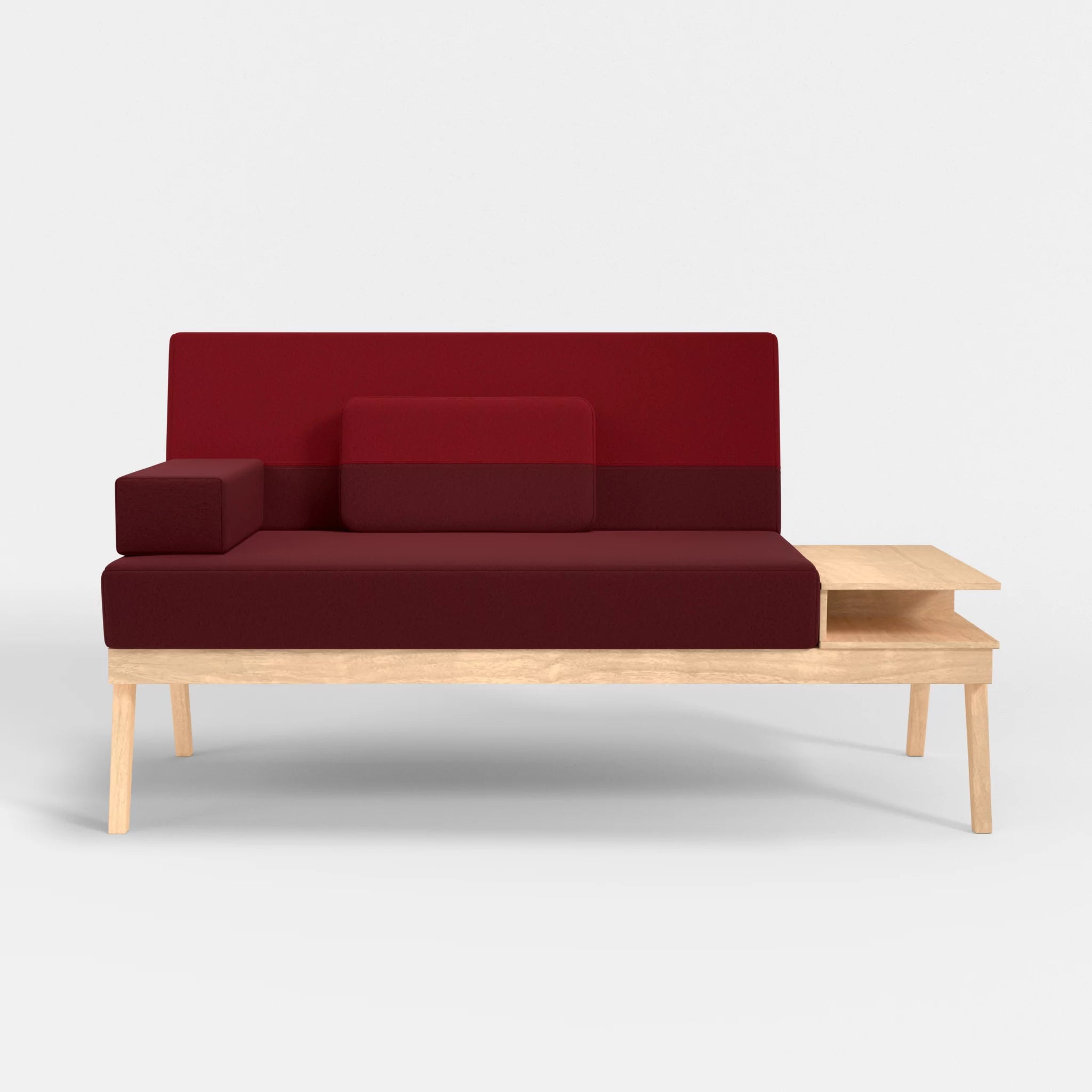 2er Sitzsofa Bauz mit Ablage rechts dama0034-dama0053 in Bordeaux und Rot von vorne