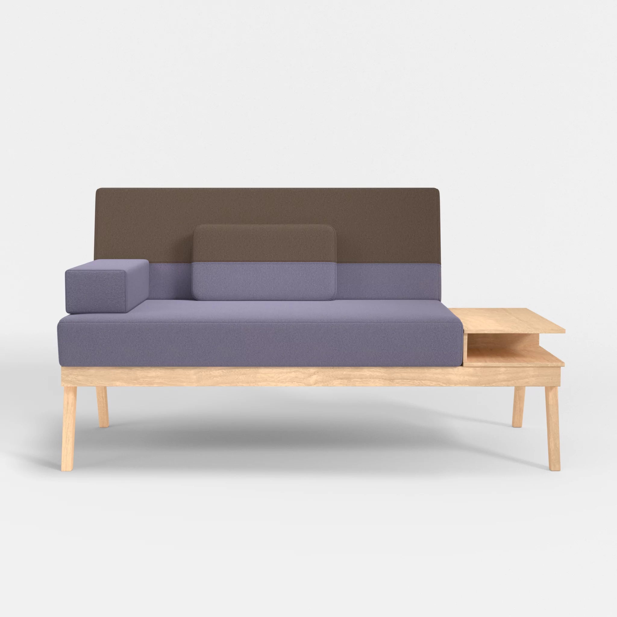 2er Sitzsofa Bauz mit Ablage rechts dama0039-dama0051 in Flieder und Braun von vorne