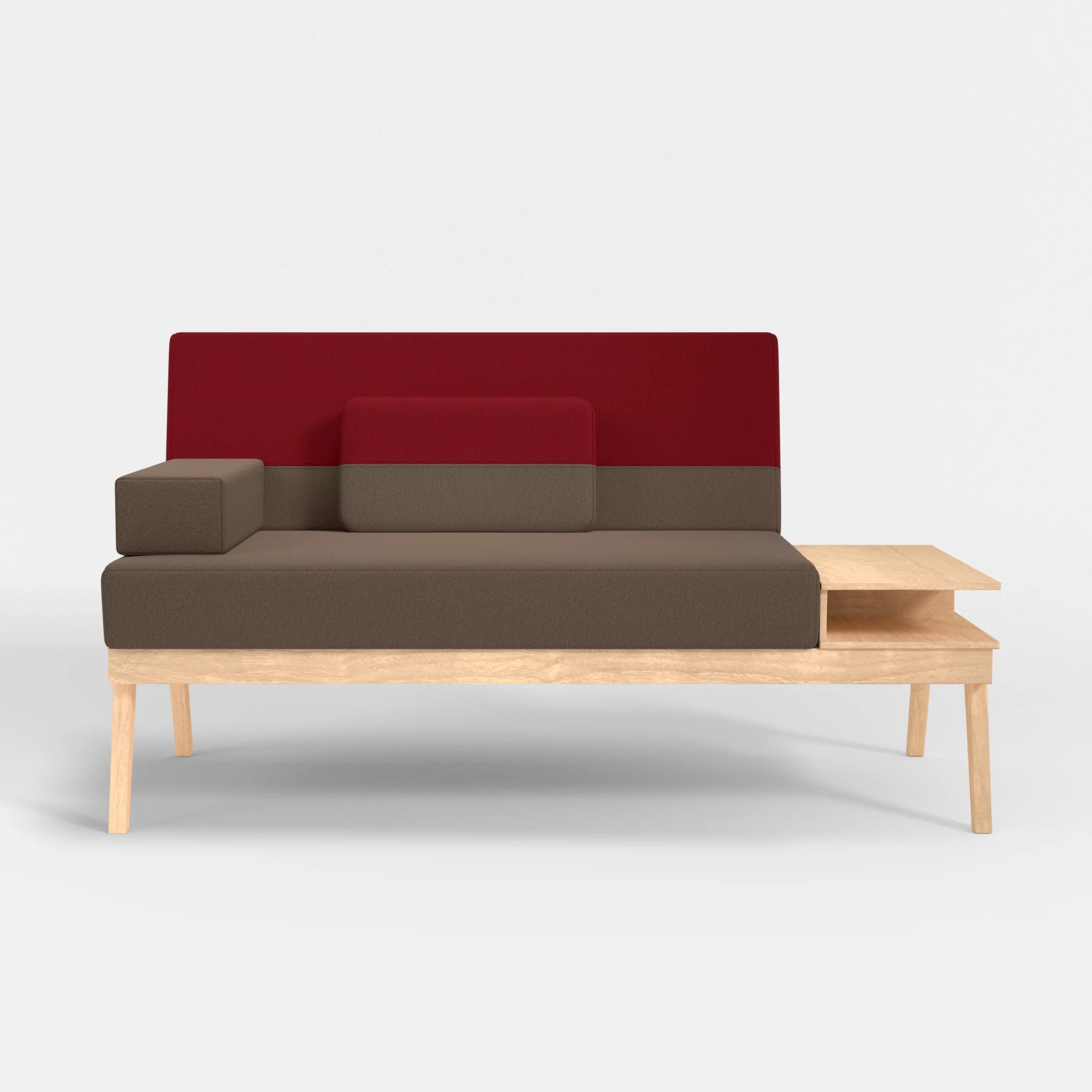 2er Sitzsofa Bauz mit Ablage rechts dama0051-dama0053 in Braun und Rot von vorne