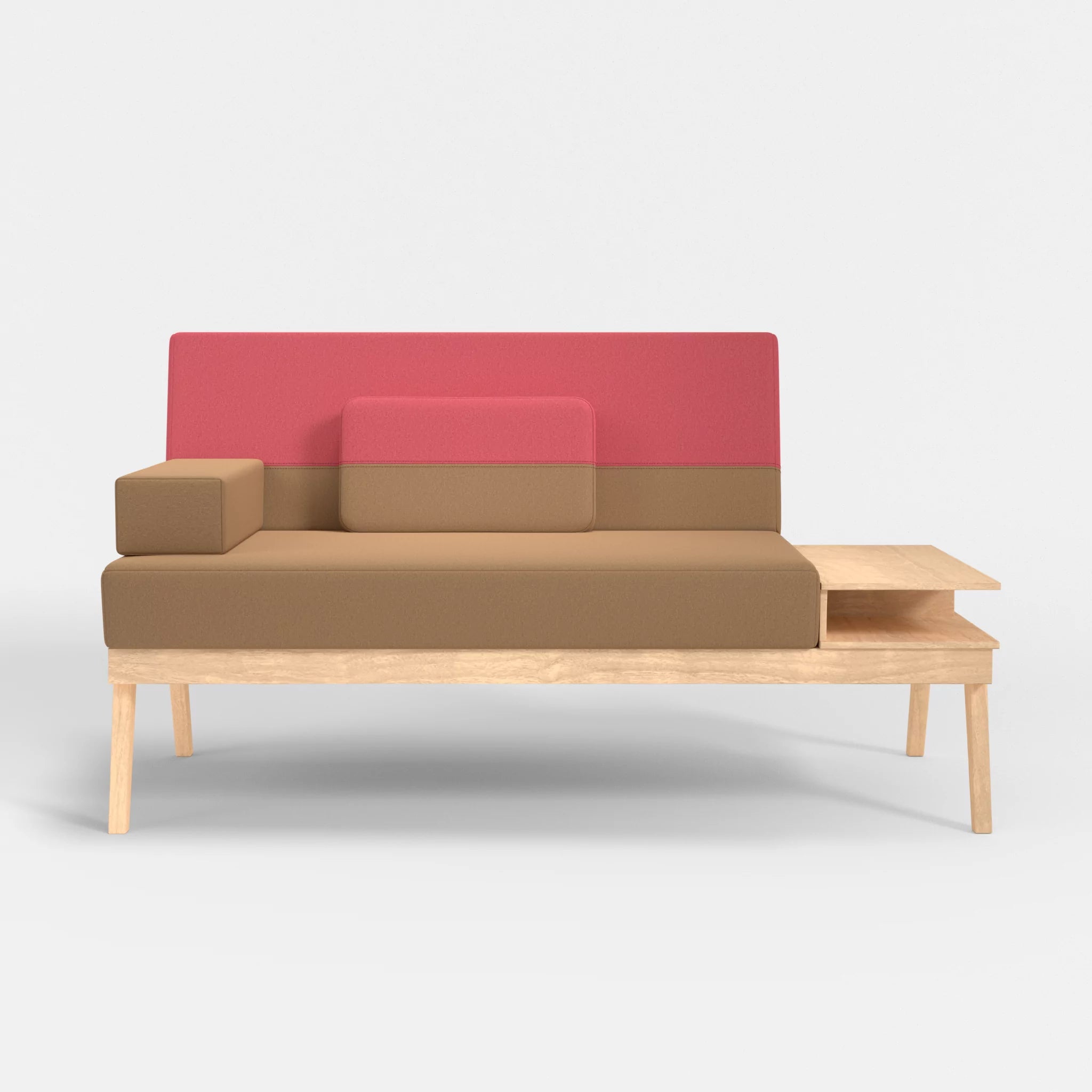 2er Sitzsofa Bauz mit Ablage rechts dama0056-dama0083 in Beige und Pink von vorne