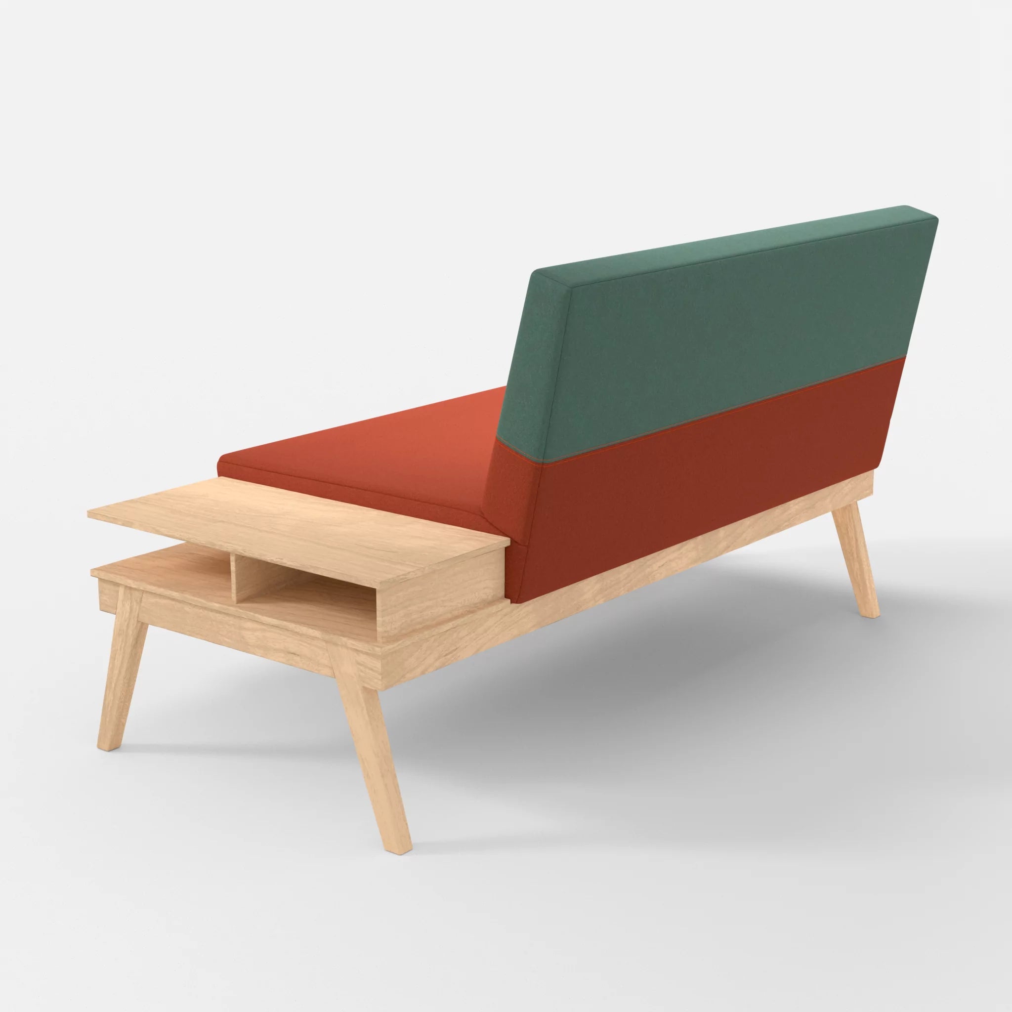 2er Sitzsofa Bauz mit Ablage rechts dama0062-dama0045 in Orange und Türkis von hinten