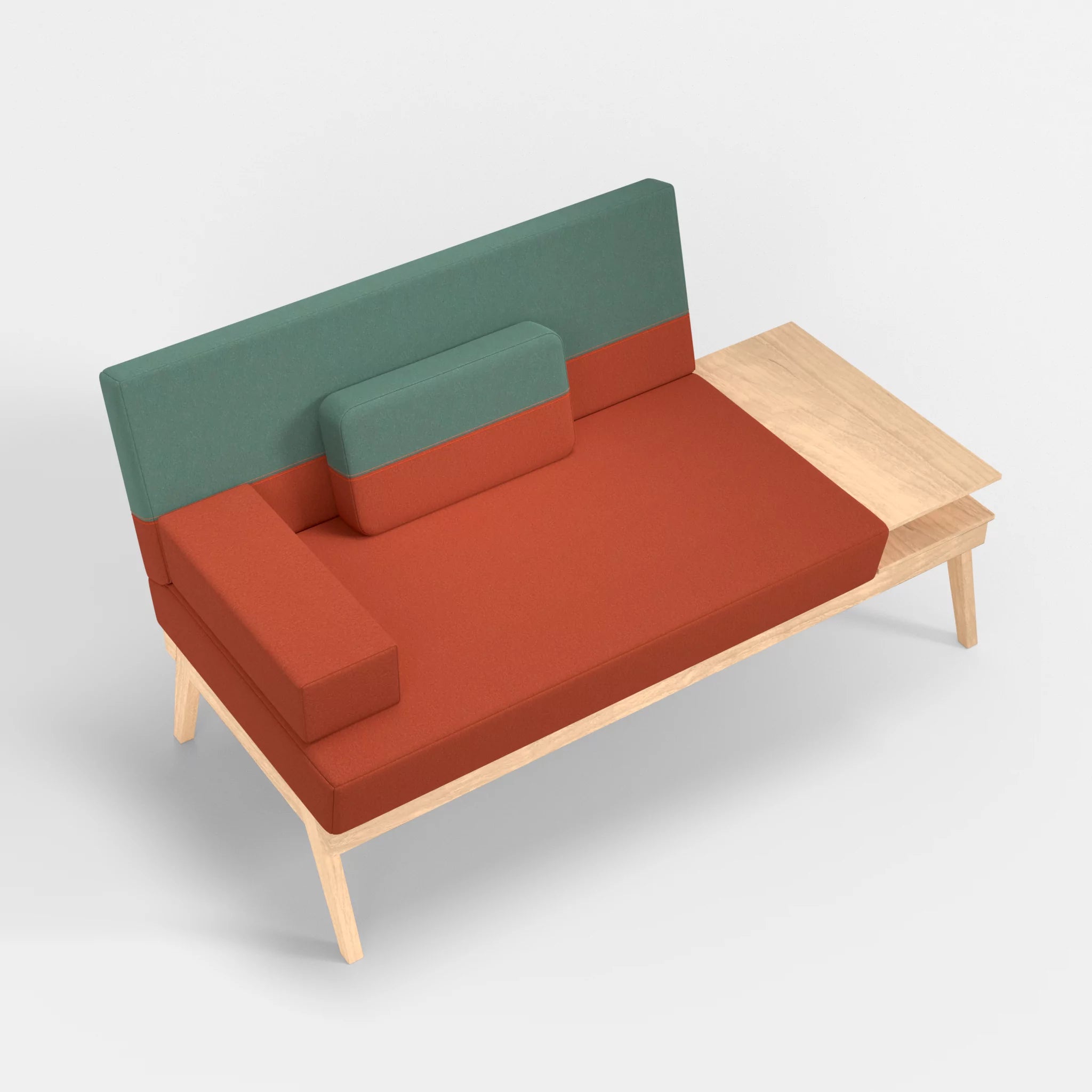 2er Sitzsofa Bauz mit Ablage rechts dama0062-dama0045 in Orange und Türkis von oben