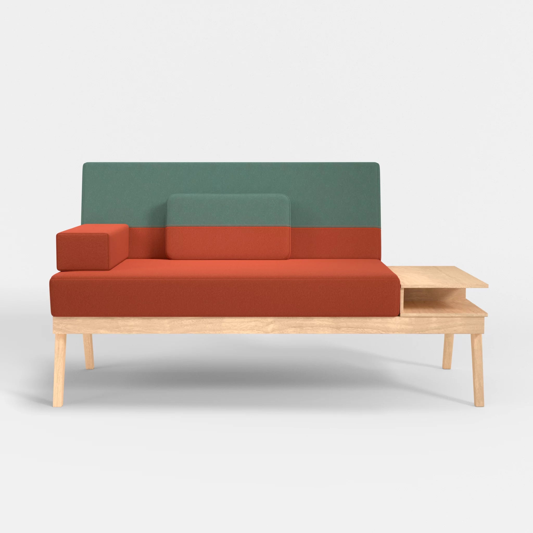 2er Sitzsofa Bauz mit Ablage rechts dama0062-dama0045 in Orange und Türkis von vorne