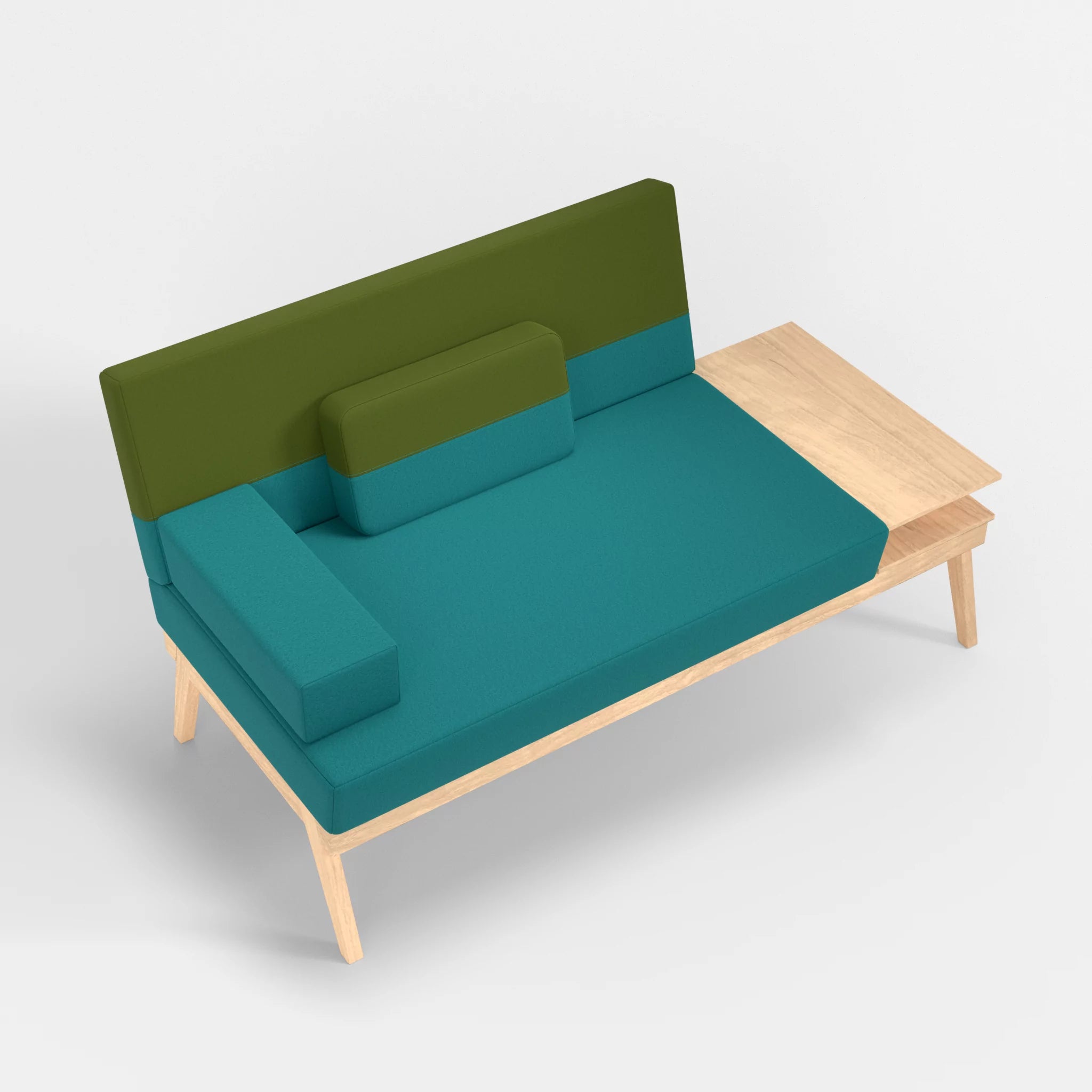2er Sitzsofa Bauz mit Ablage rechts dama0076-dama0059 in Türkis und Grün von oben