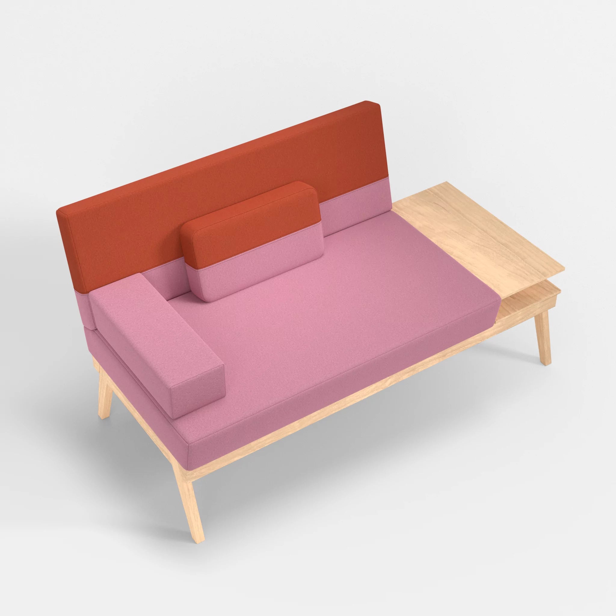 2er Sitzsofa Bauz mit Ablage rechts dama0084-dama0062 in Rosa und Orange von oben