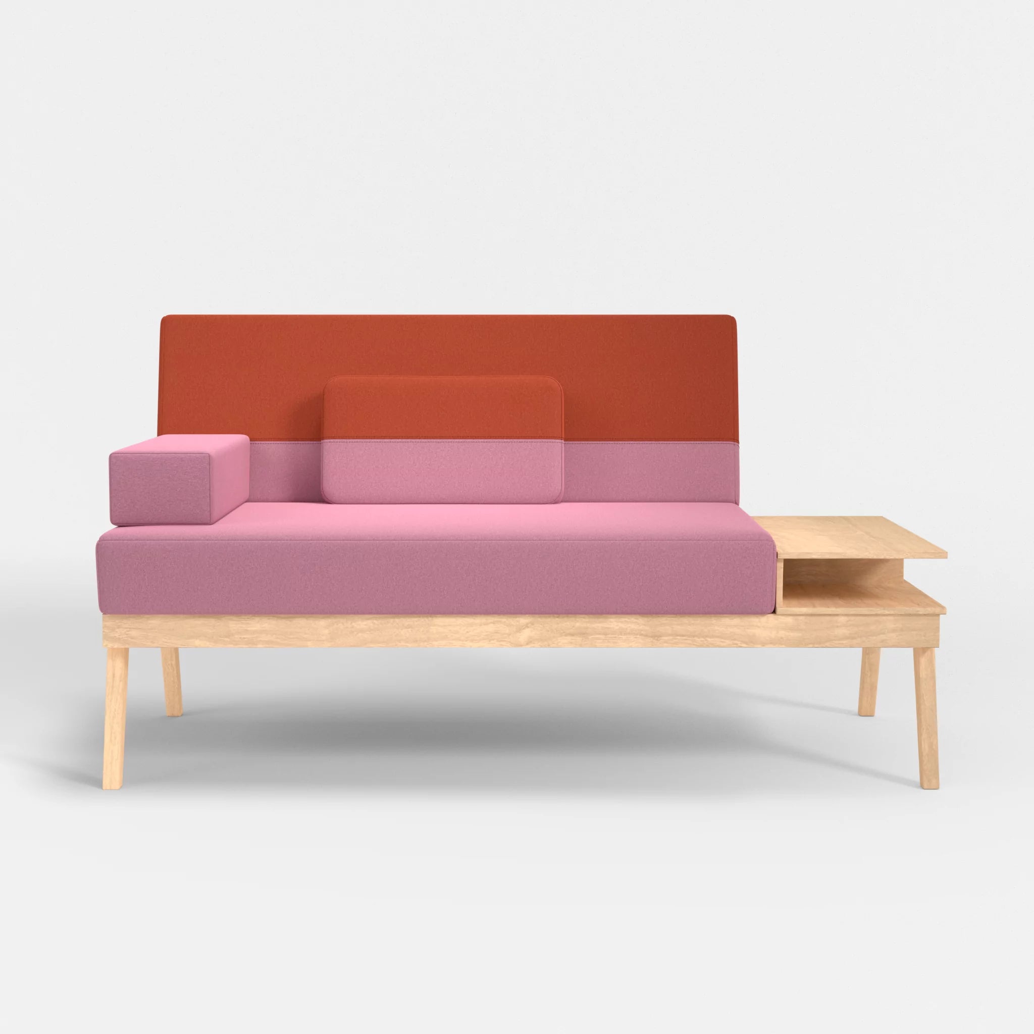 2er Sitzsofa Bauz mit Ablage rechts dama0084-dama0062 in Rosa und Orange von vorne
