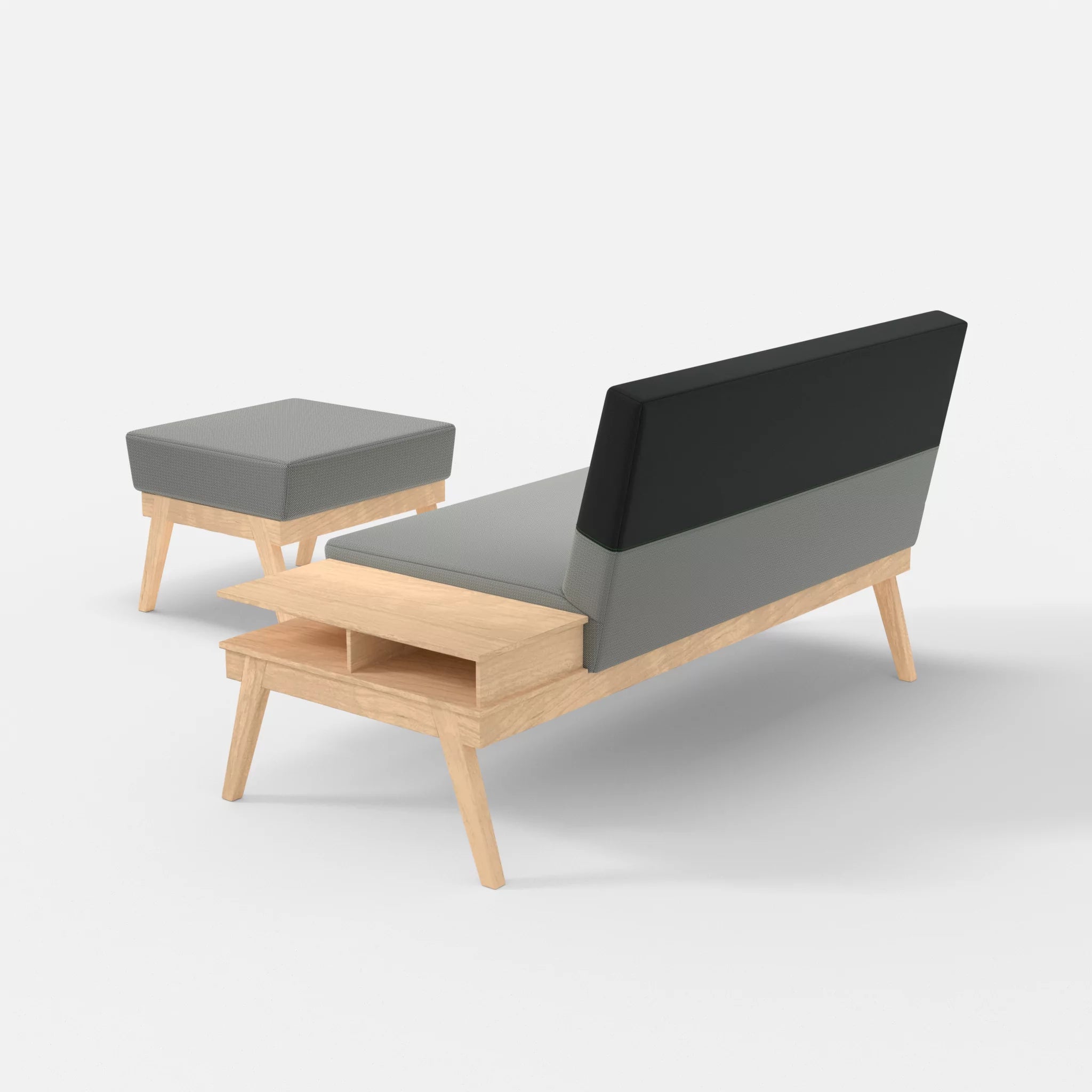 2er Sitzsofa Bauz mit Ablage rechts und Pouf credopepper-credoblack in Dunkelgrau und Schwarz von hinten