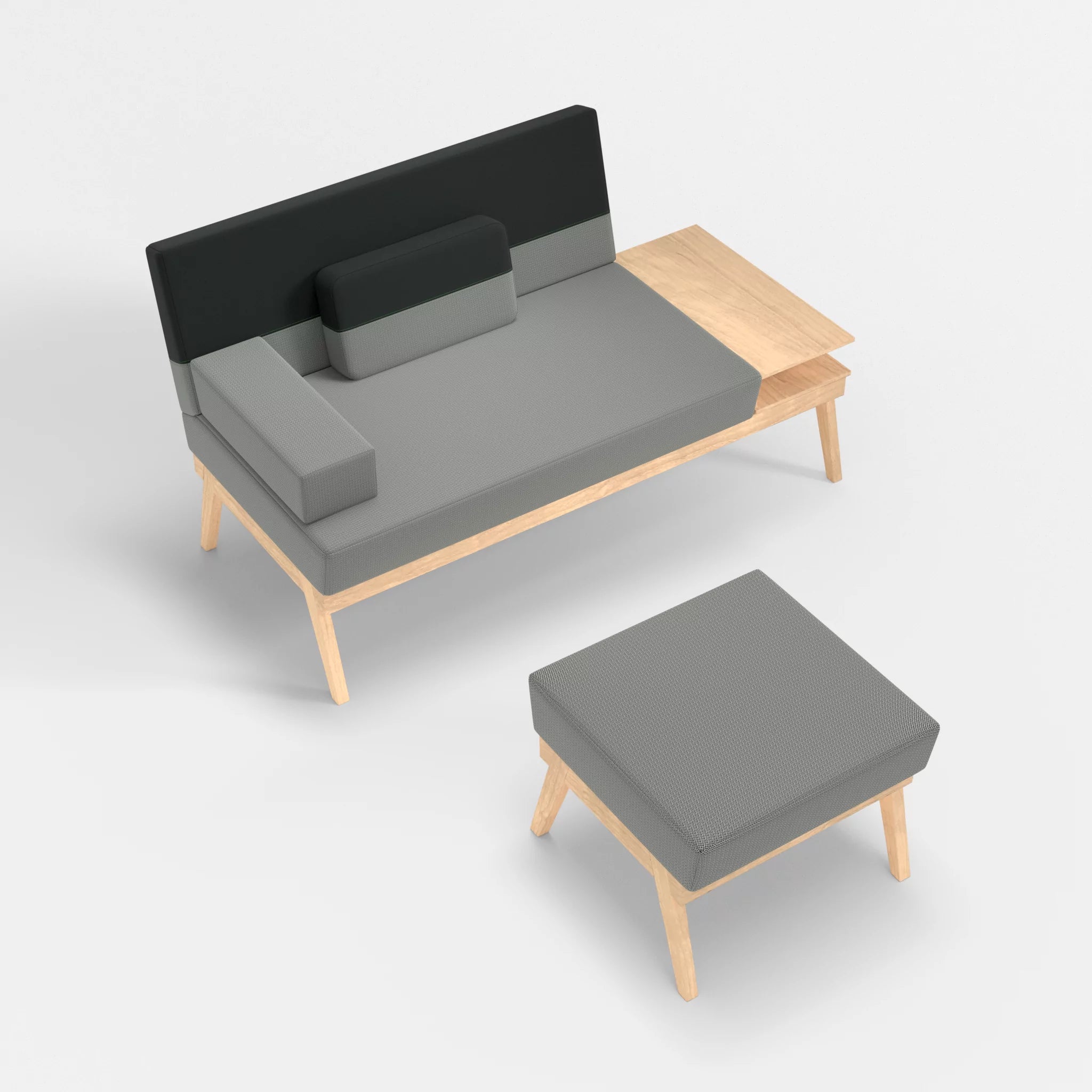 2er Sitzsofa Bauz mit Ablage rechts und Pouf credopepper-credoblack in Dunkelgrau und Schwarz von oben