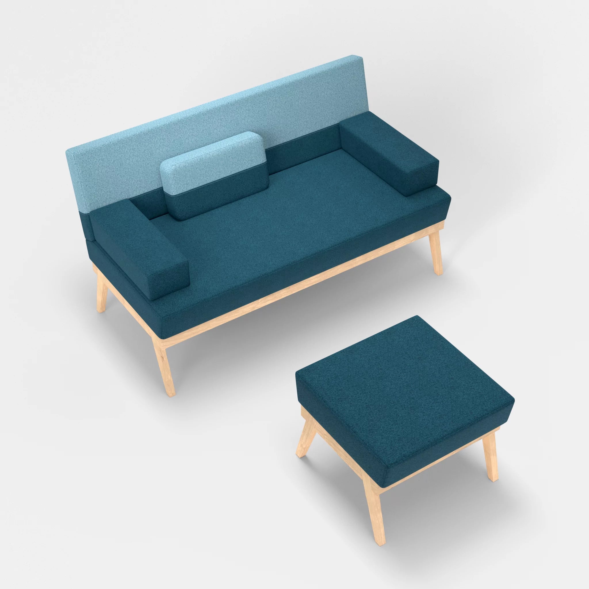 2er Sitzsofa Bauz mit Pouf celia0203-celia0209 in Blau und Türkis von oben