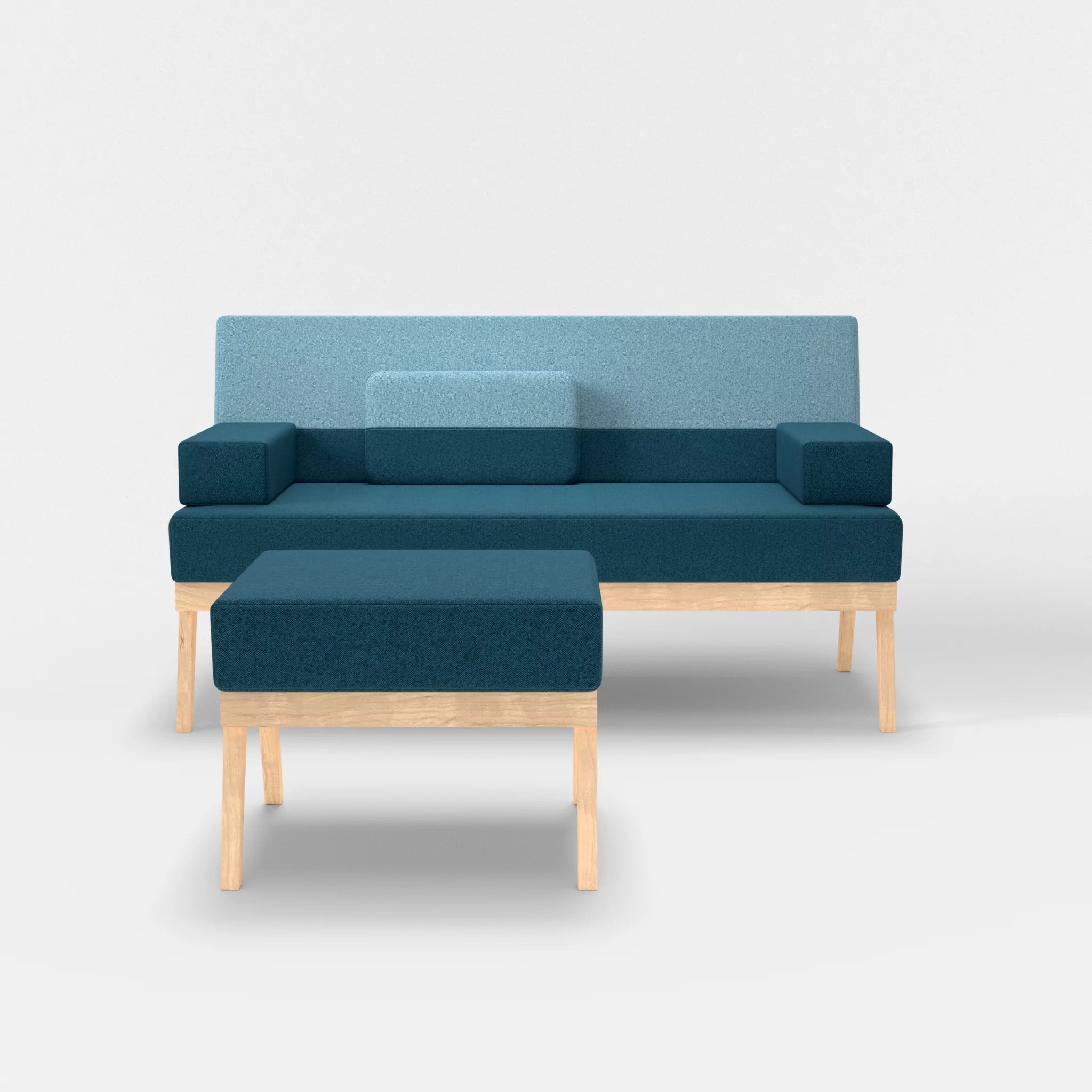 2er Sitzsofa Bauz mit Pouf celia0203-celia0209 in Blau und Türkis von vorne