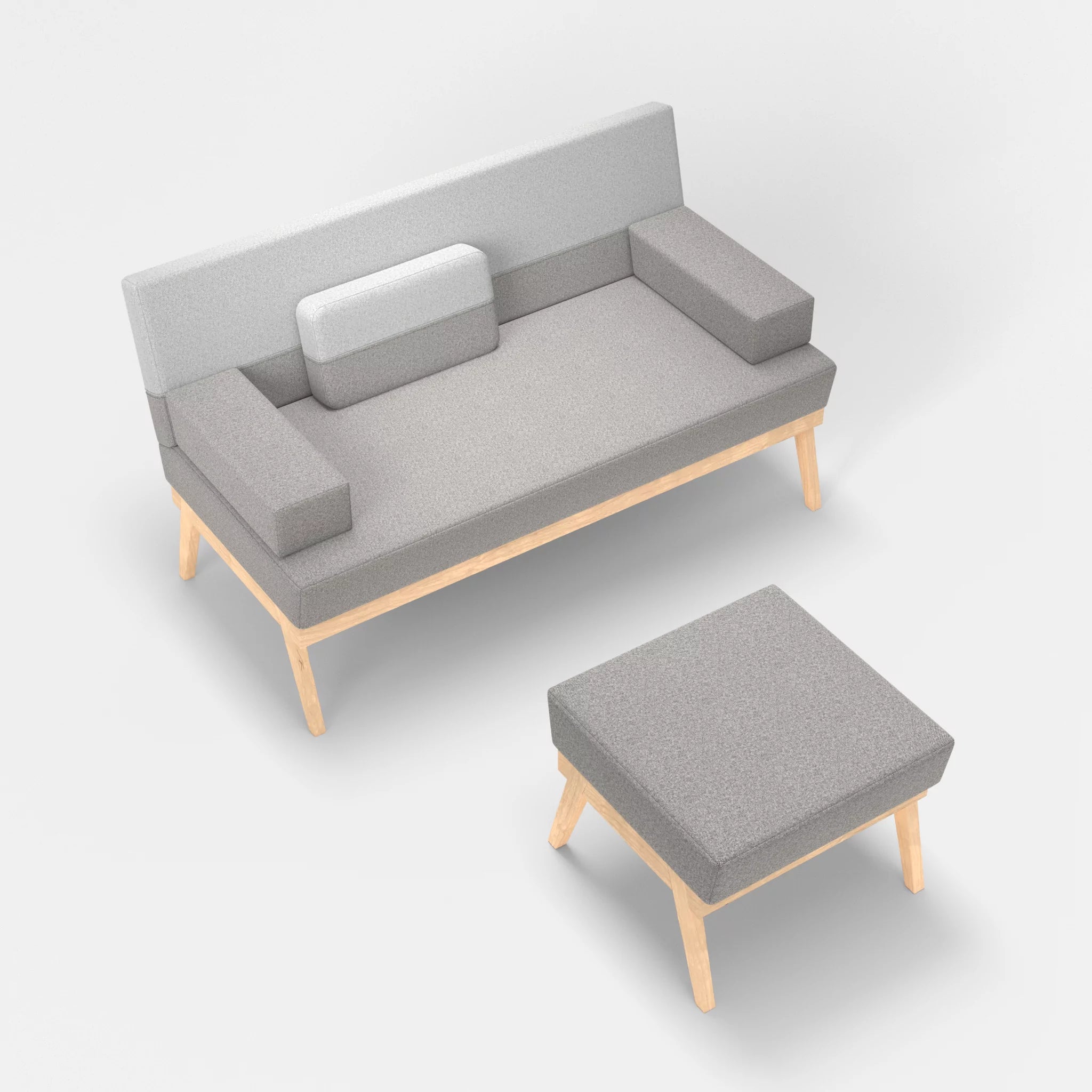 2er Sitzsofa Bauz mit Pouf celia0208-celia0204 in Mittelgrau und Hellgrau von oben