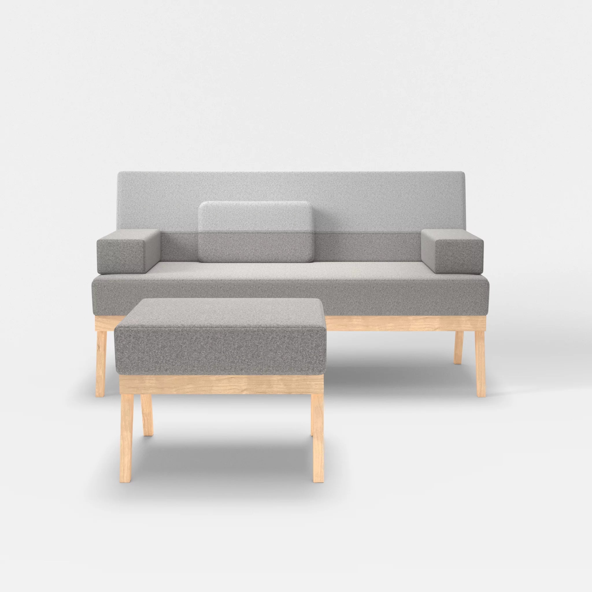 2er Sitzsofa Bauz mit Pouf celia0208-celia0204 in Mittelgrau und Hellgrau von vorne