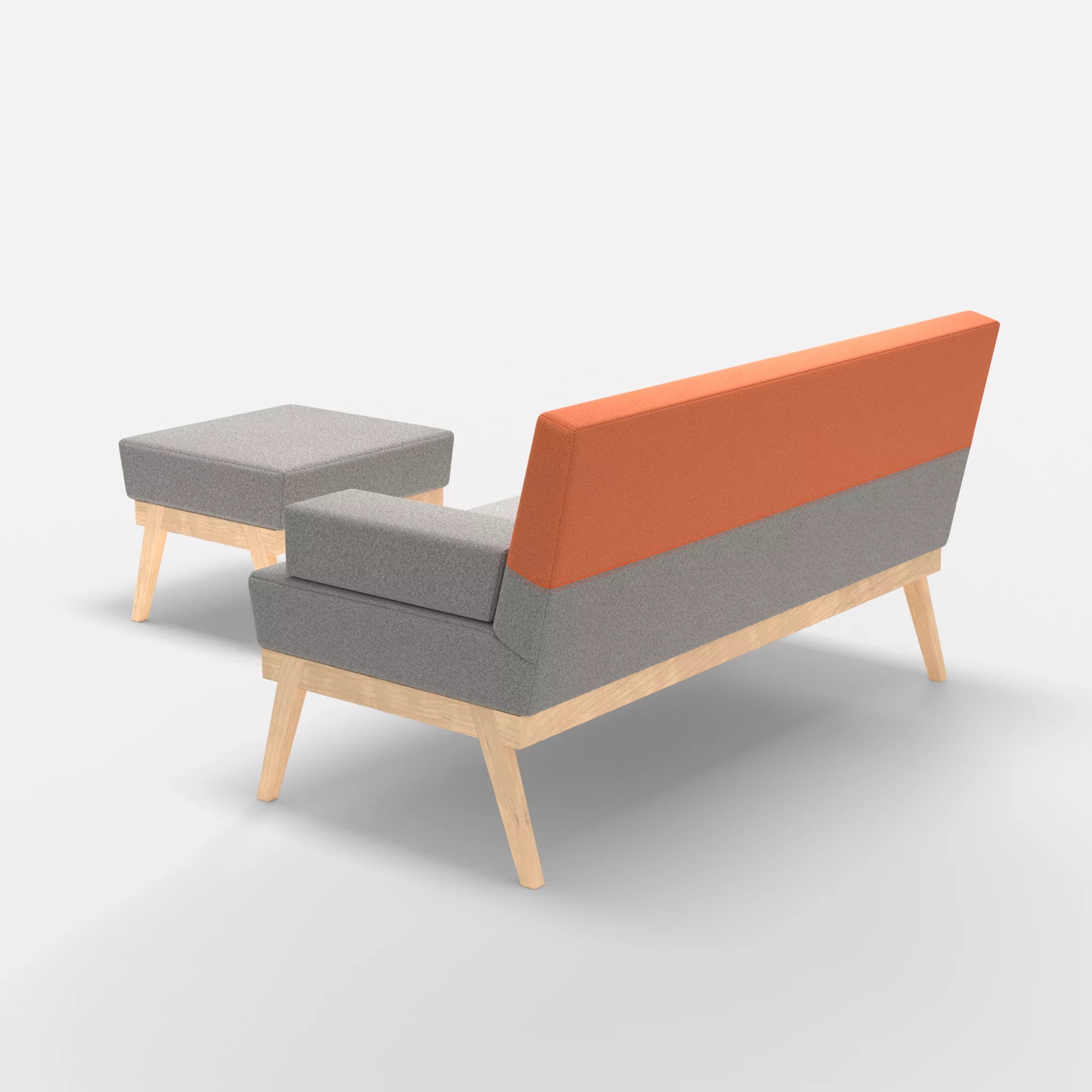 2er Sitzsofa Bauz mit Pouf celia0208-celia0215 in Mittelgrau und Orange von hinten