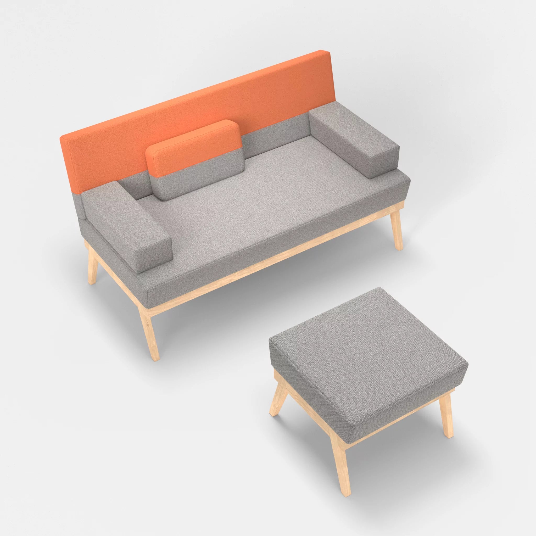2er Sitzsofa Bauz mit Pouf celia0208-celia0215 in Mittelgrau und Orange von oben