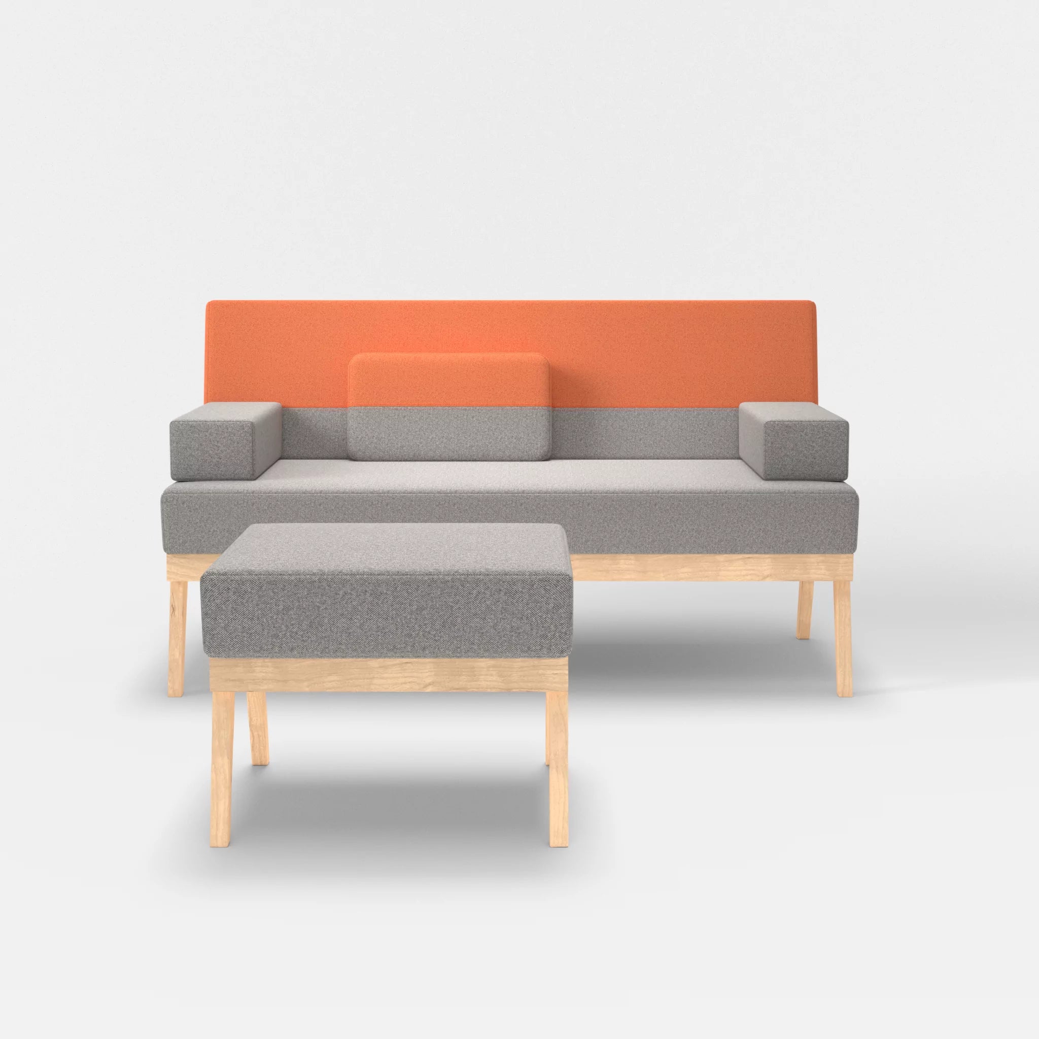 2er Sitzsofa Bauz mit Pouf celia0208-celia0215 in Mittelgrau und Orange von vorne