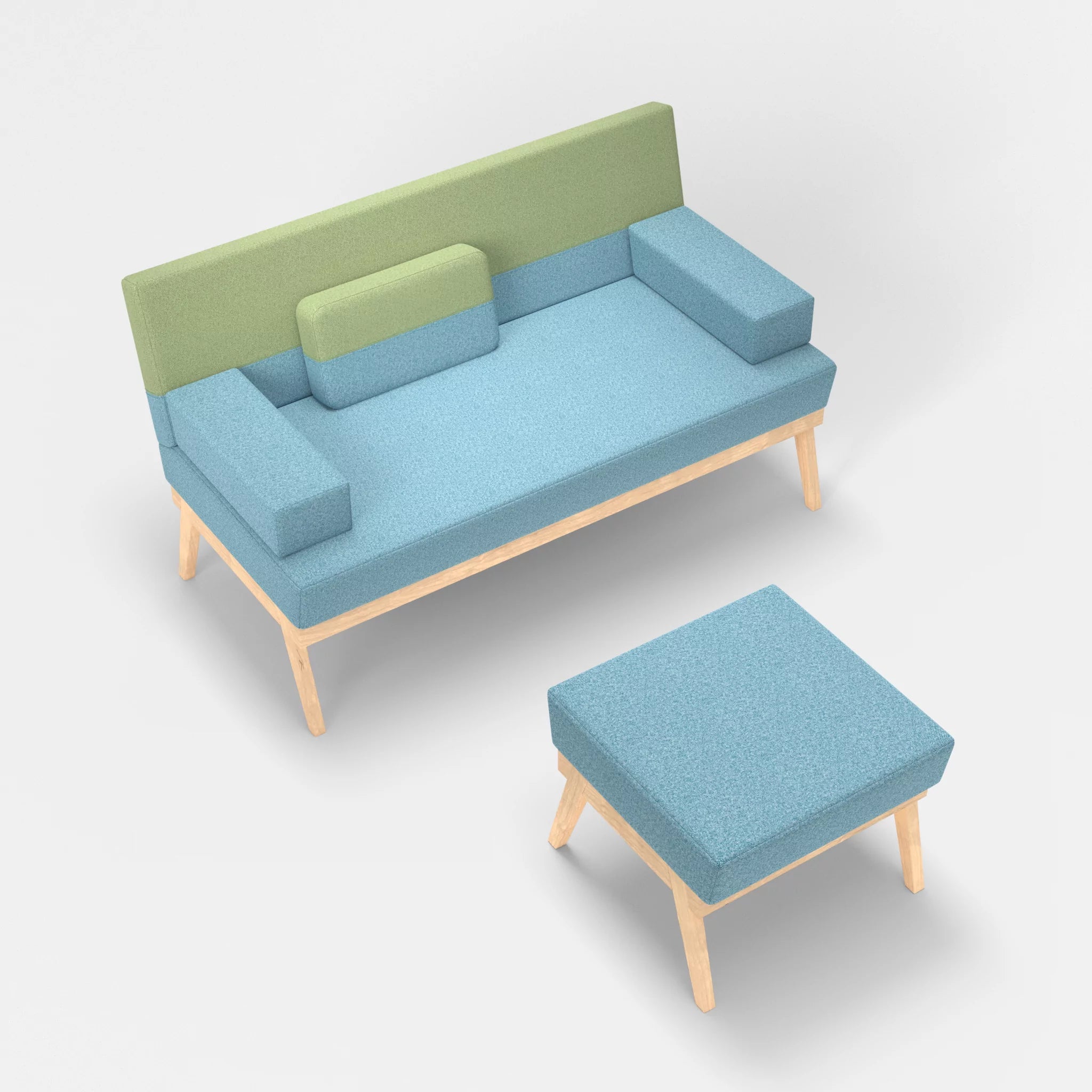 2er Sitzsofa Bauz mit Pouf celia0209-celia0213 in Türkis und Hellgrün von oben