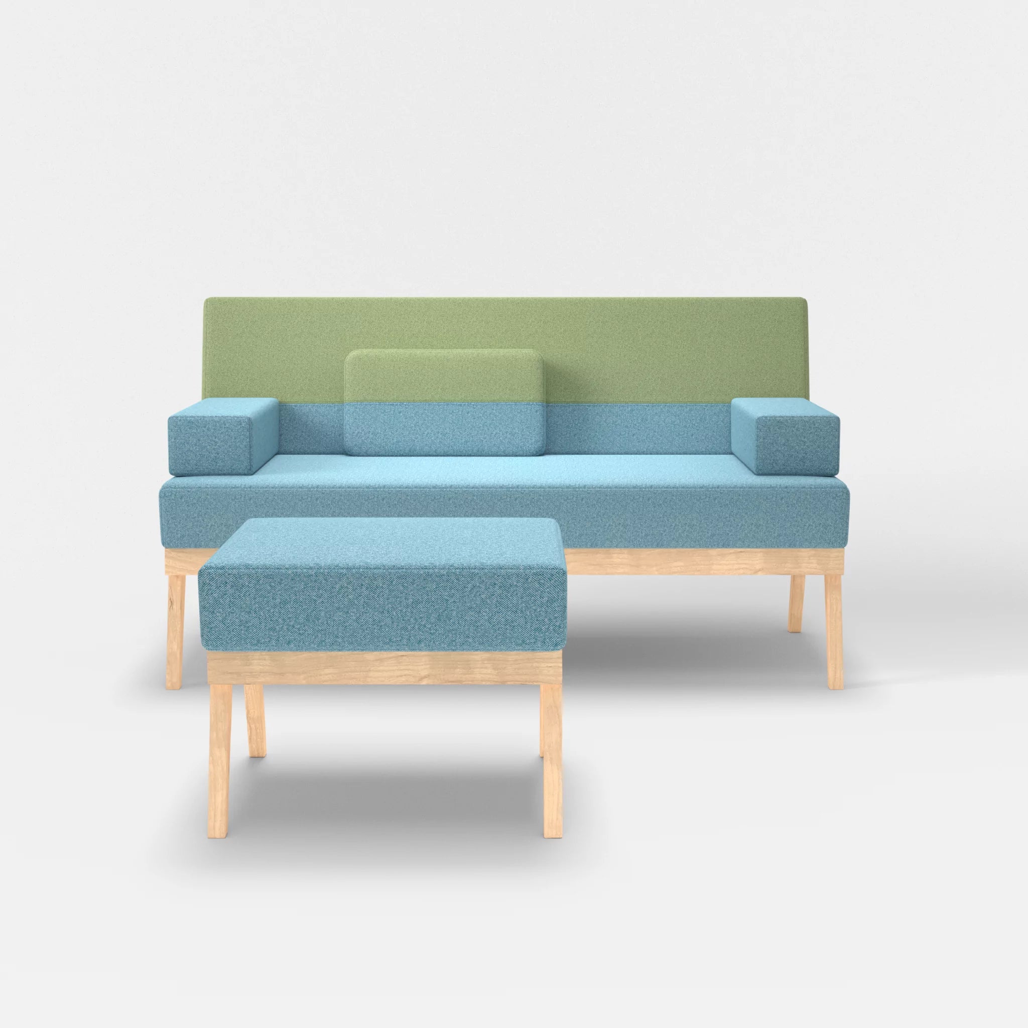 2er Sitzsofa Bauz mit Pouf celia0209-celia0213 in Türkis und Hellgrün von vorne