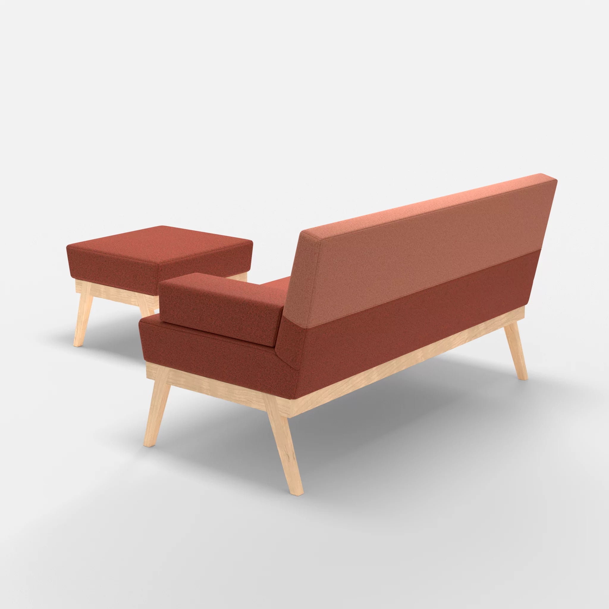 2er Sitzsofa Bauz mit Pouf celia0214-celia0217 in Terracotta und Orange von hinten