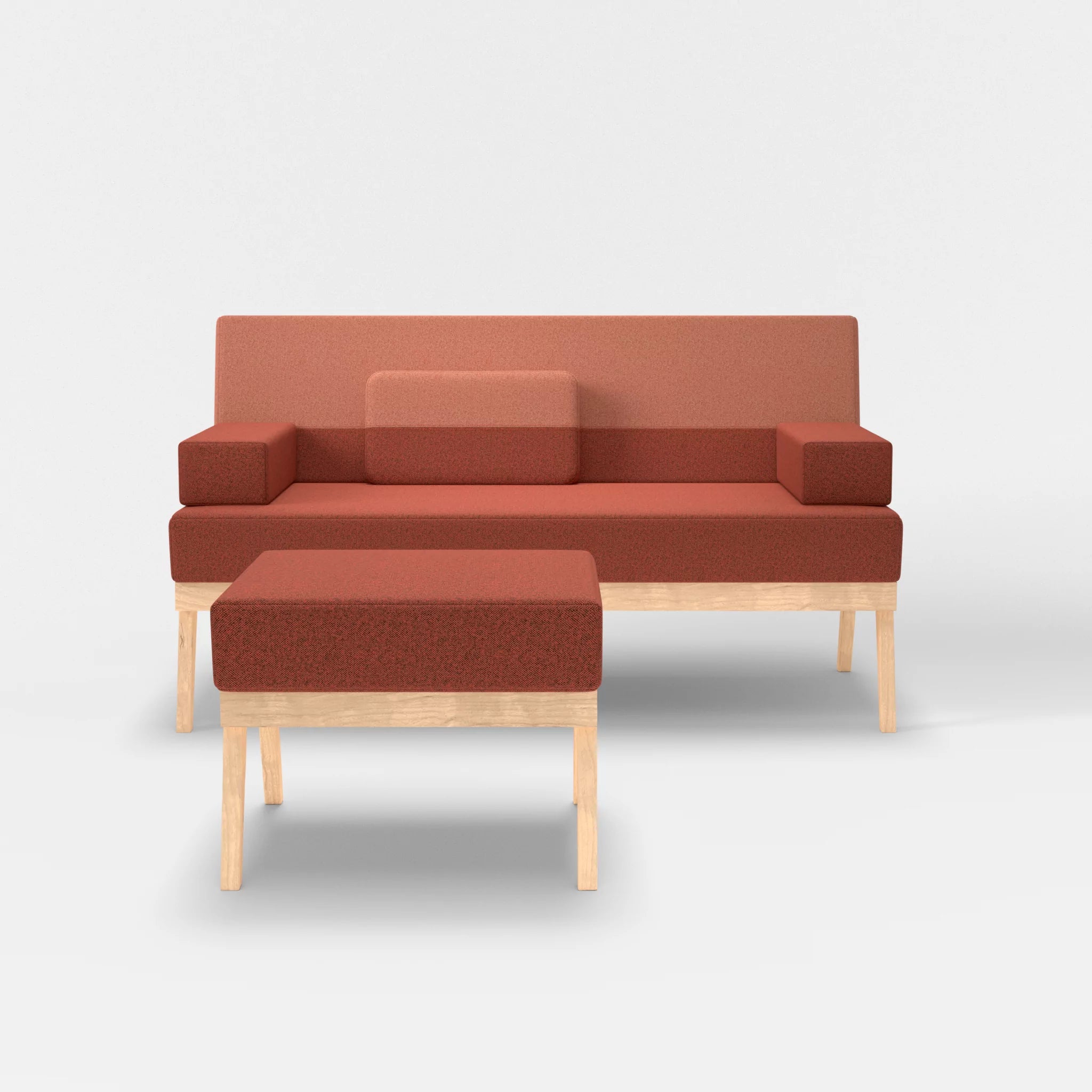 2er Sitzsofa Bauz mit Pouf celia0214-celia0217 in Terracotta und Orange von vorne