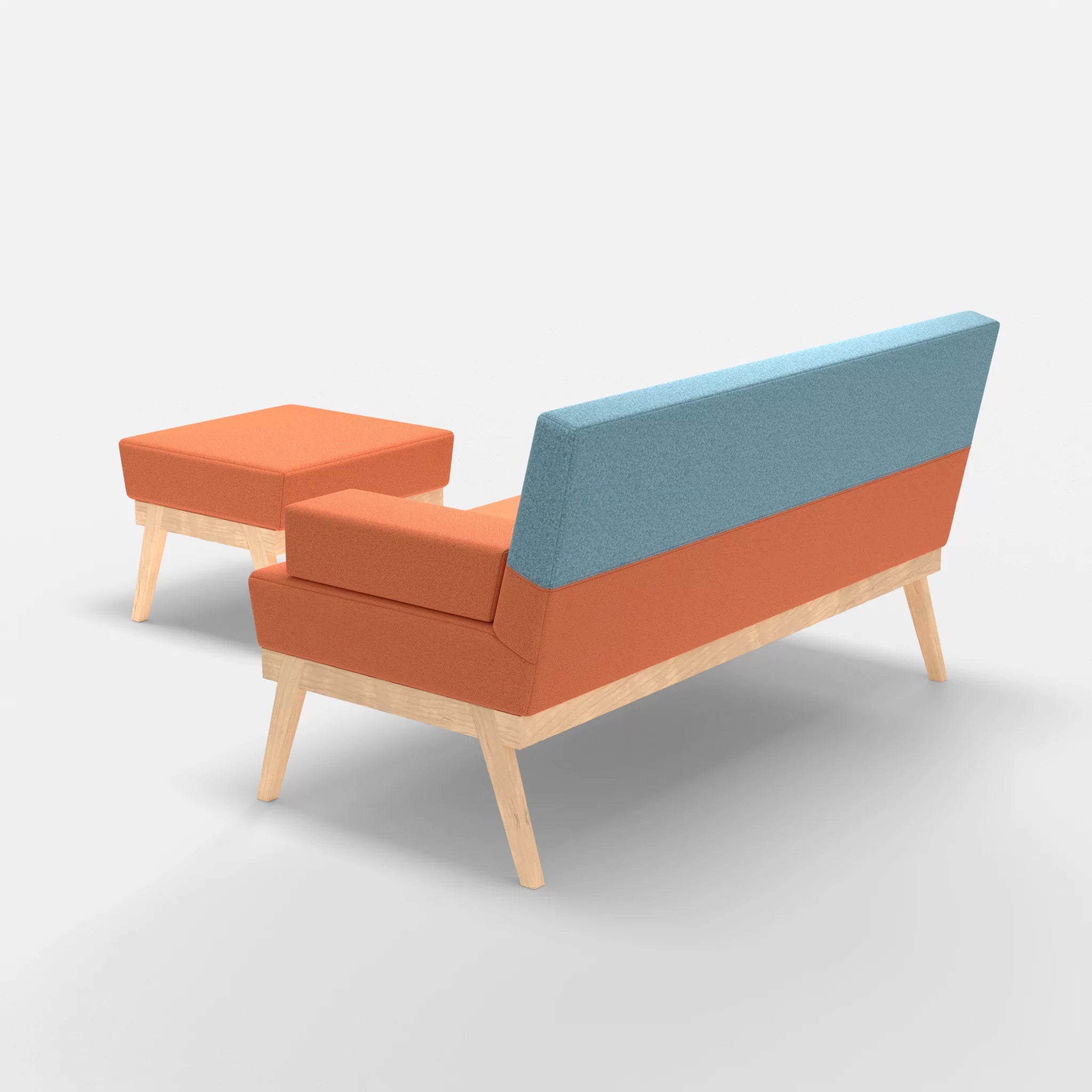 2er Sitzsofa Bauz mit Pouf celia0215-celia0209 in Orange und Türkis von hinten
